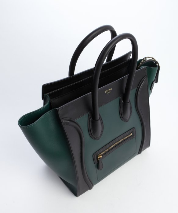 celine mini luggage red leather bag - Cline Forest Green and Black Leather Mini Luggage Shopper Tote in ...