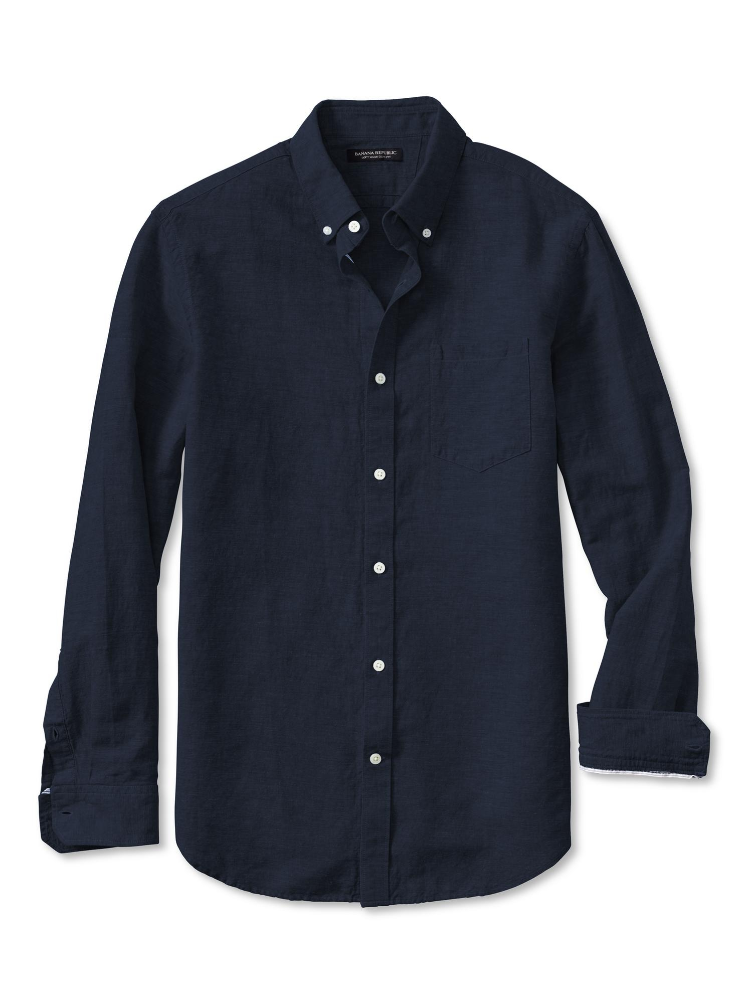 Banana Republic Slim Fit Linencotton Button Down Shirt True Navy in ...