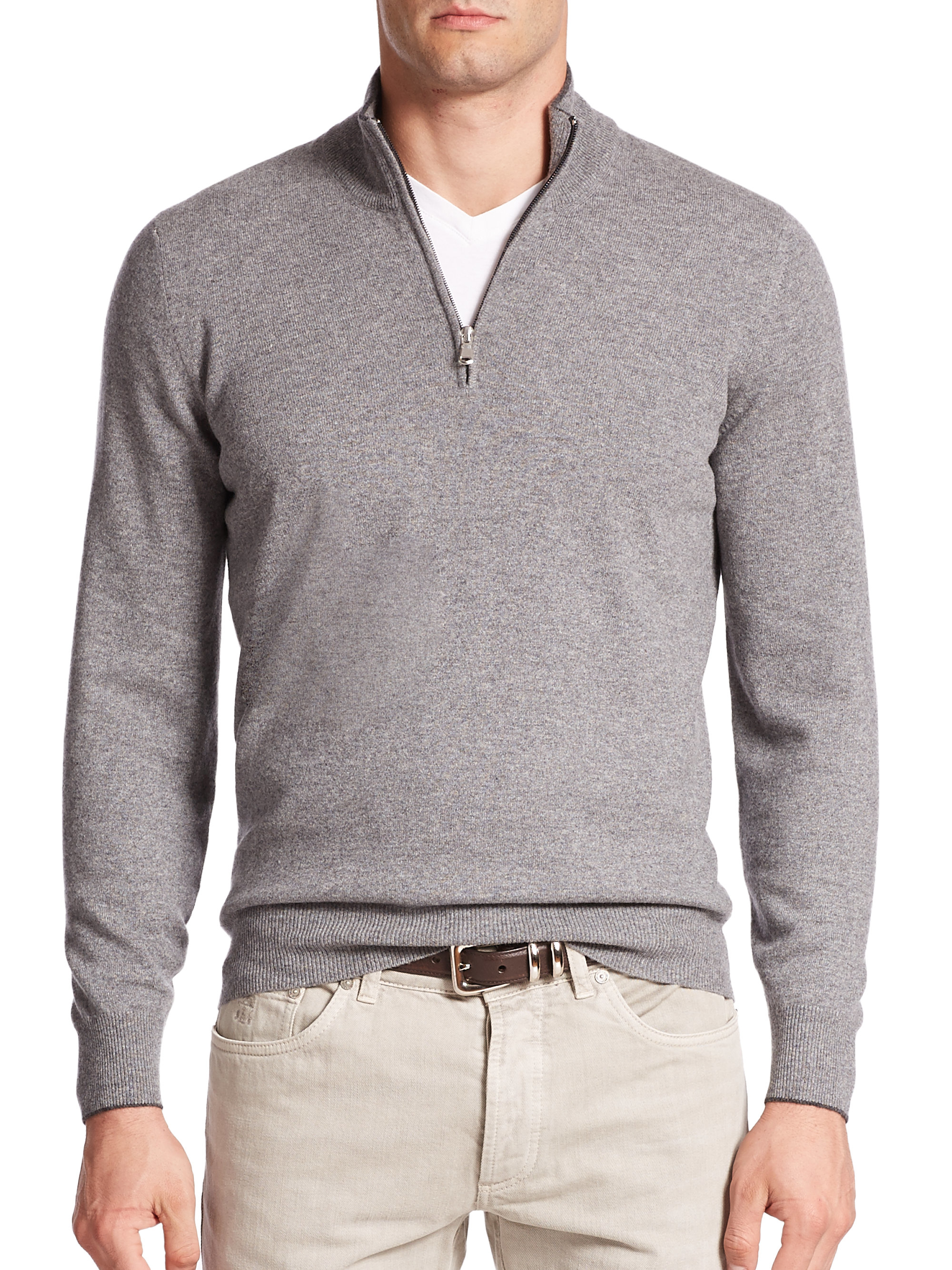 Brunello cucinelli Quarter-zip Cashmere Sweater in Gray for Men | Lyst