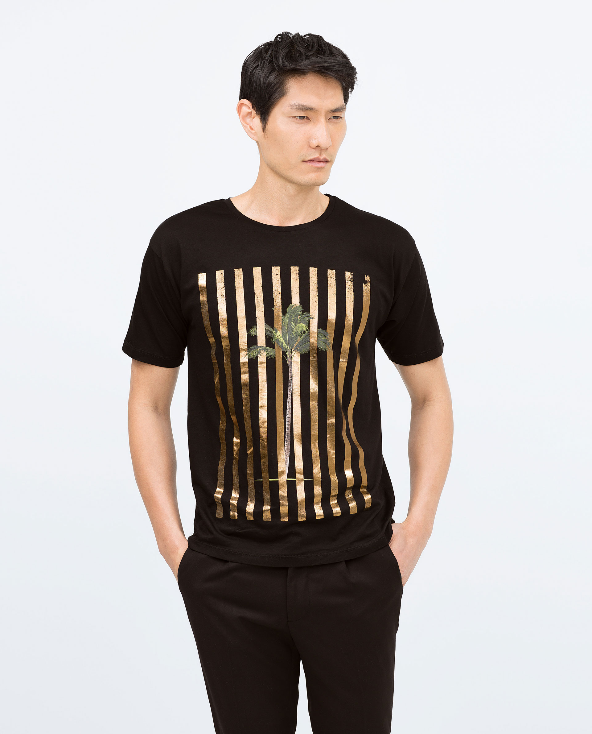 Zara Printed T-Shirt in Black for Men | Lyst