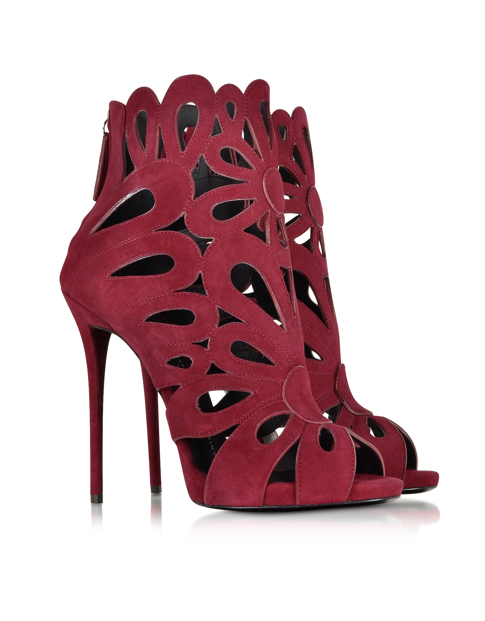Giuseppe zanotti Brigitte Wine Red Suede Cut Out Ankle Boot in Red | Lyst
