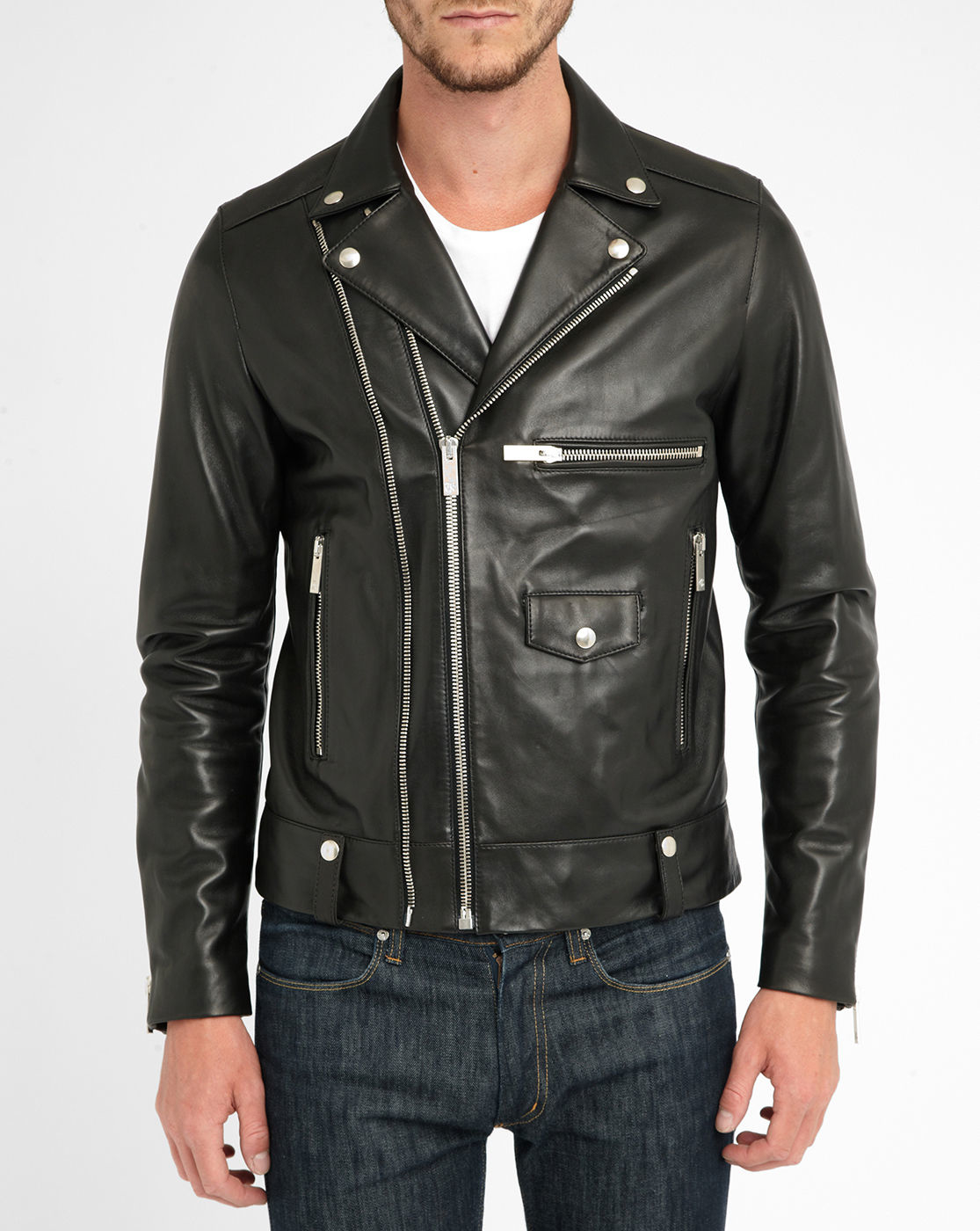 The kooples Asymmetric Leather Biker Jacket in Black for Men | Lyst
