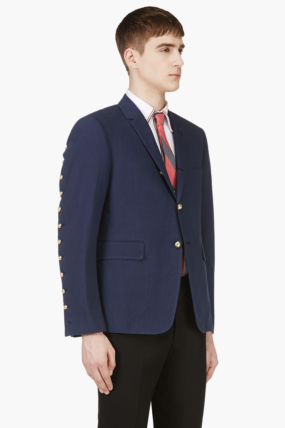 Thom browne Navy Anchor Button Seersucker Blazer in Blue for Men | Lyst