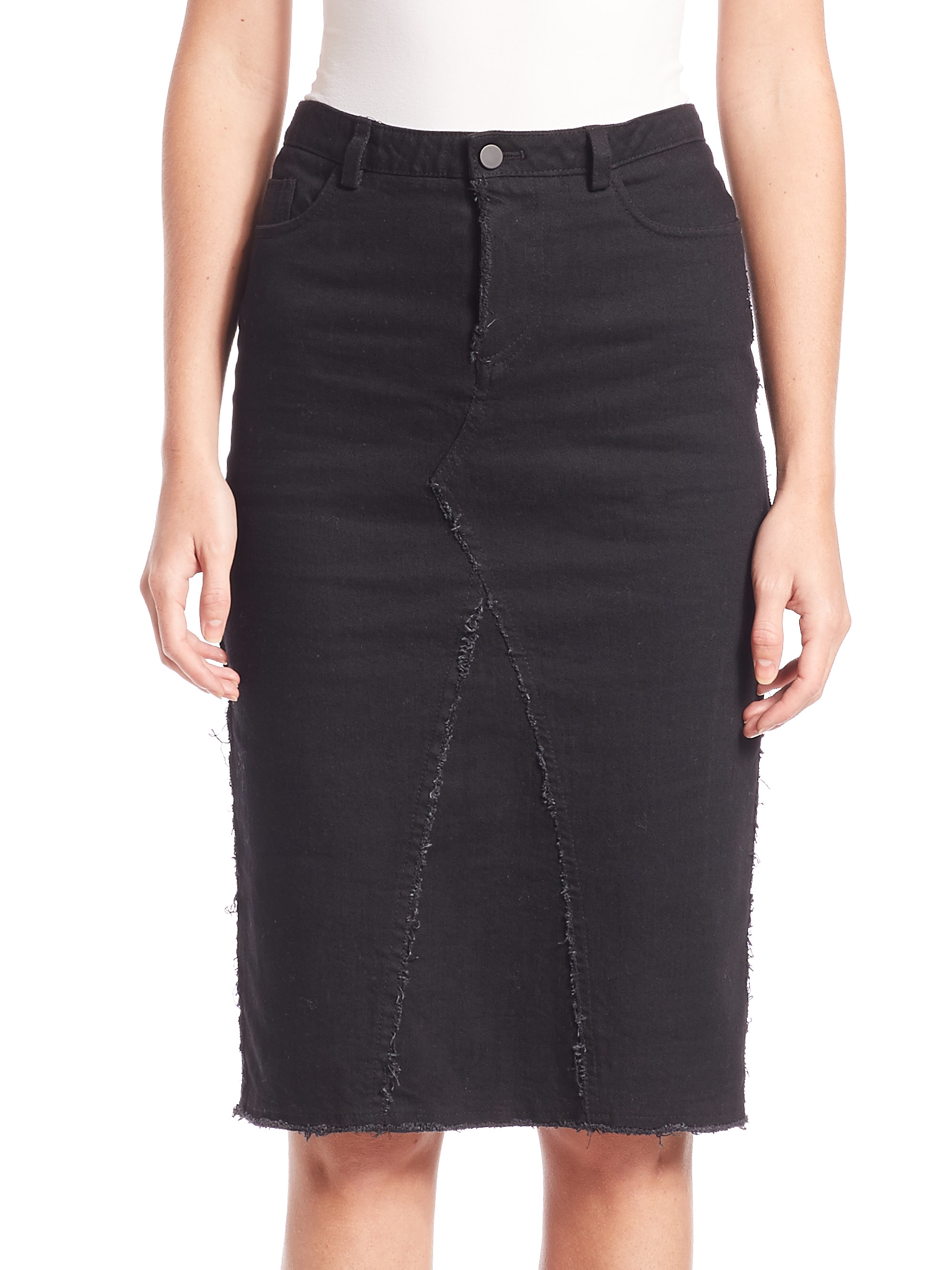 Lyst - Atm Frayed Denim Pencil Skirt in Black
