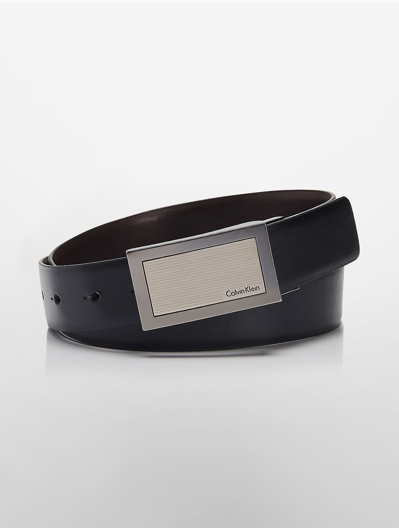 Lyst - Calvin Klein White Label Reversible Two Tone Plaque Leather Belt ...