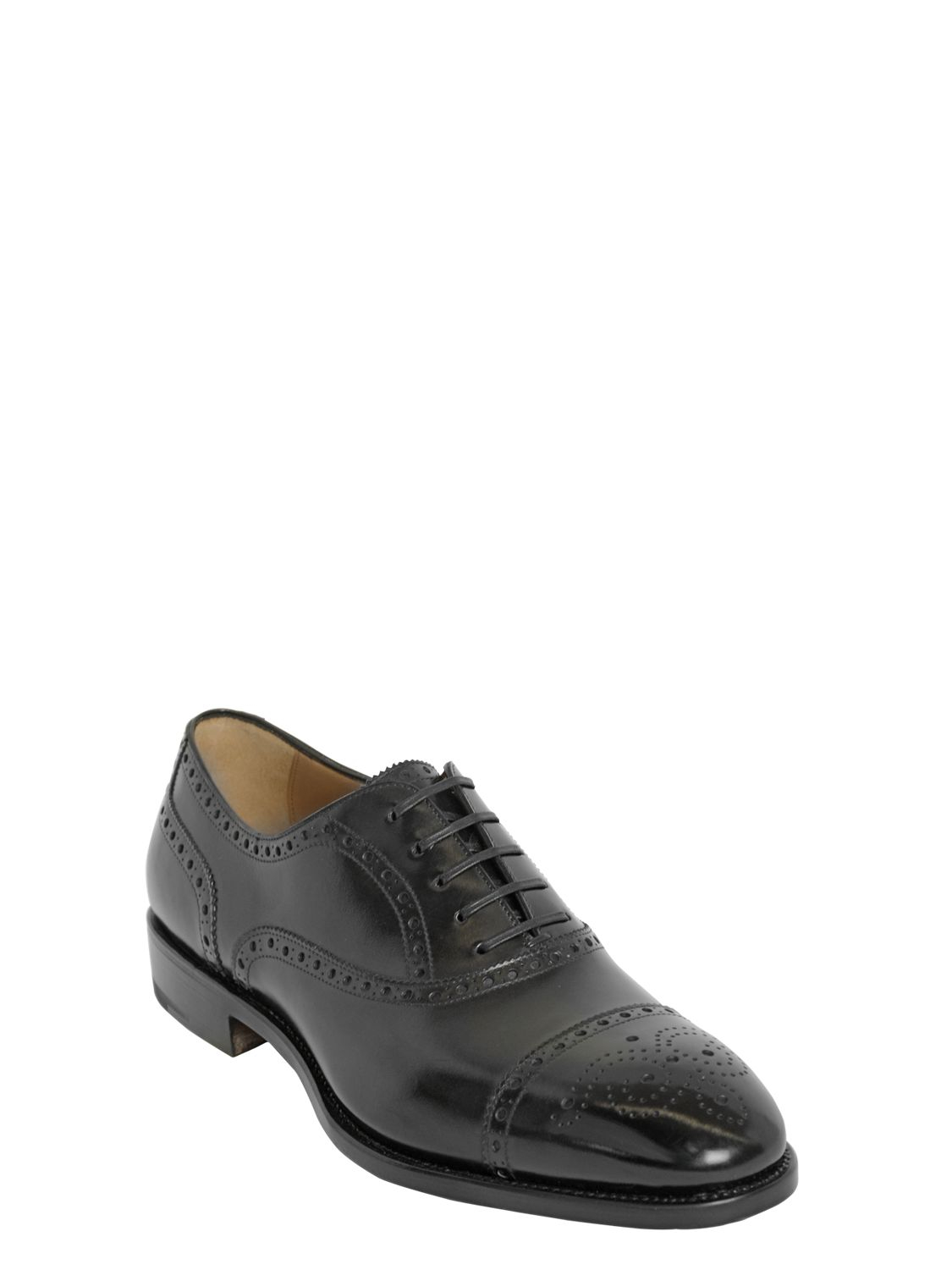 Ferragamo Montello Tramezza Brogue Leather Shoes in Black for Men | Lyst
