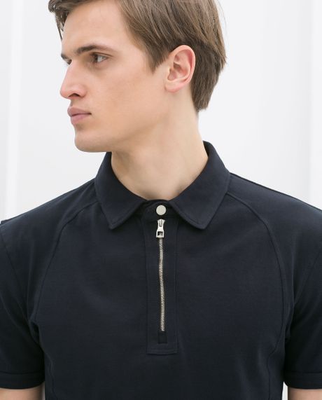 Zara Polo Shirt with Zip in Blue for Men (Navy blue) | Lyst