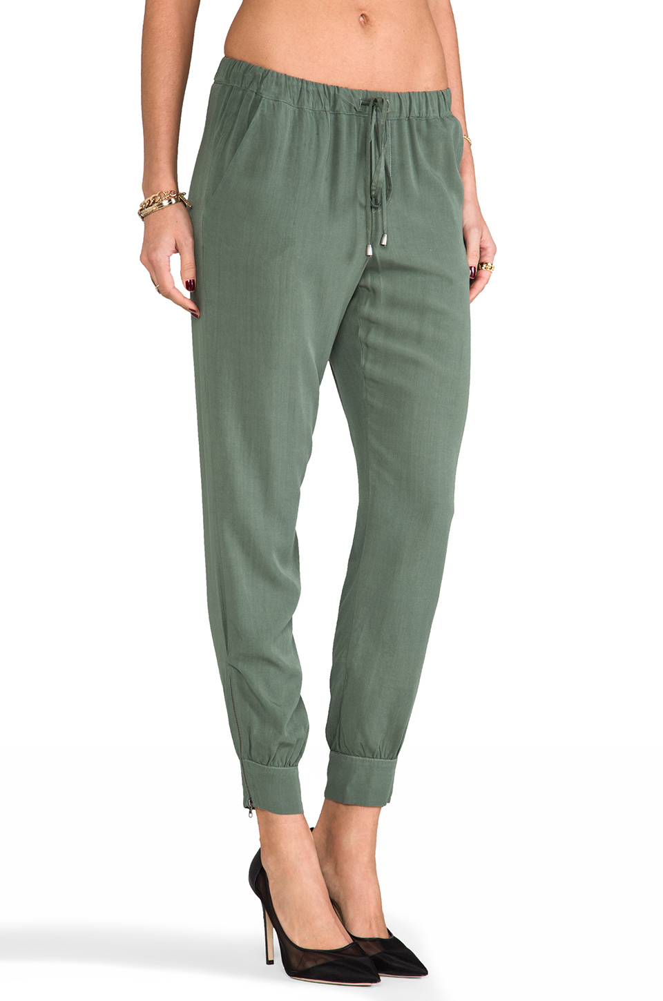 green track pants women's