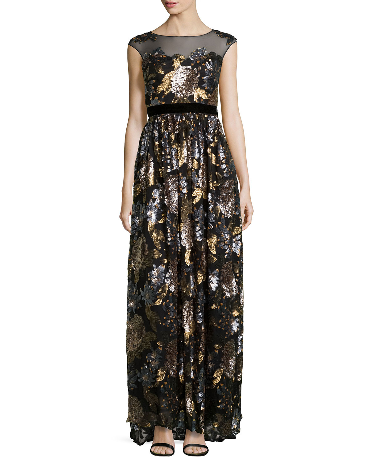 badgley mischka plaid sequin gown
