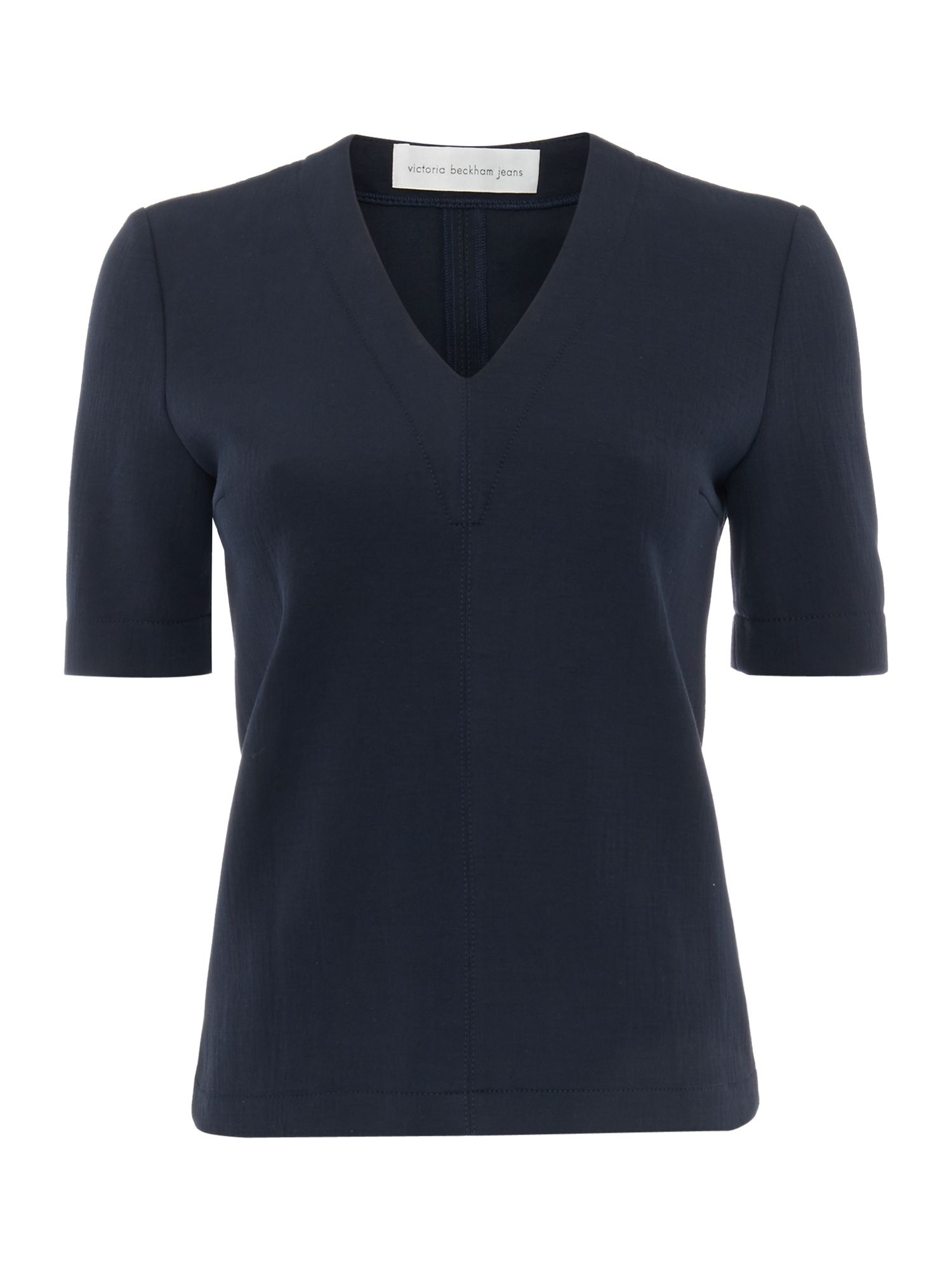 Victoria beckham Short Sleeve V Neck Structured T-shirt in Blue (Navy ...