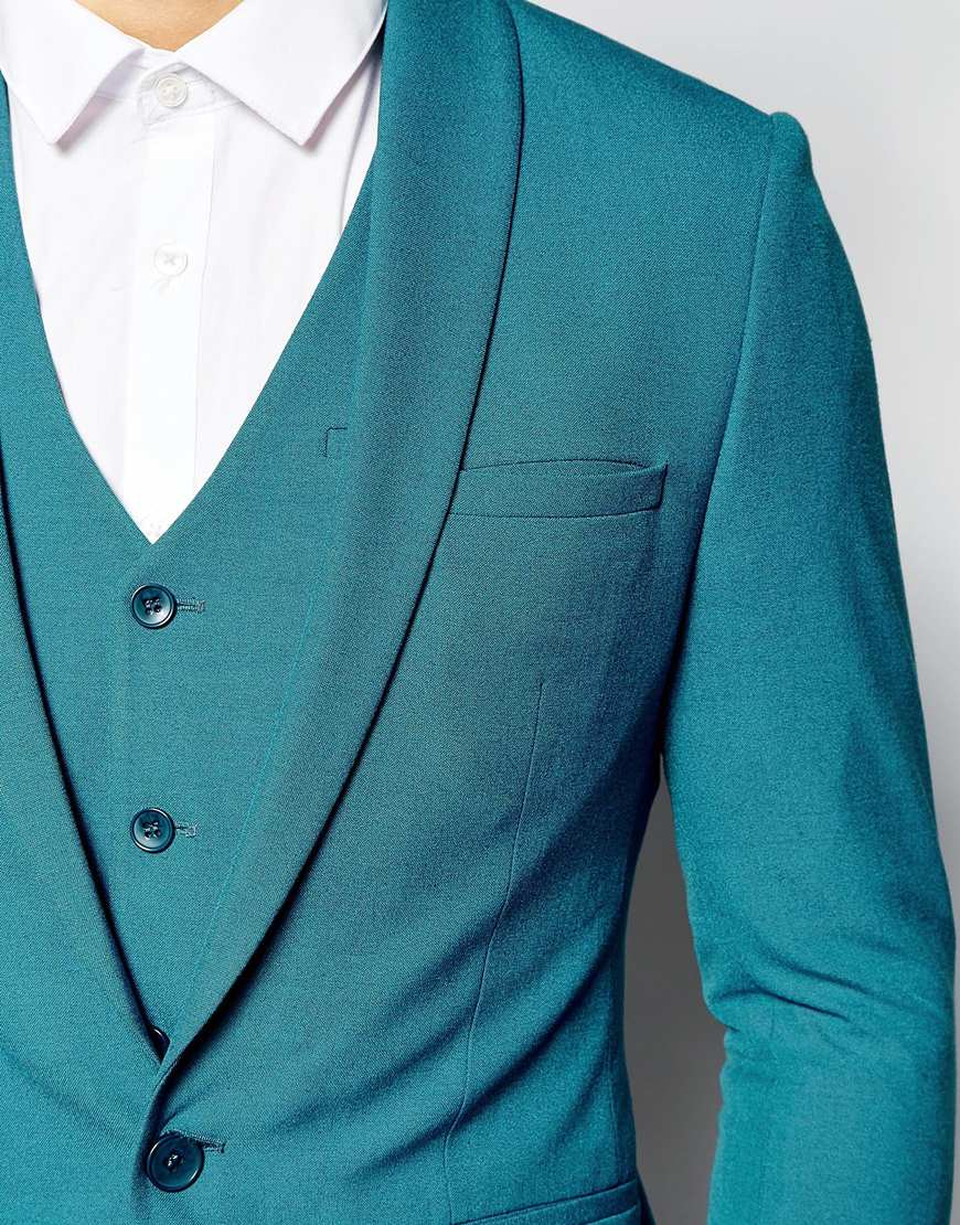 Asos Super Skinny Suit Jacket In Turquoise in Blue for Men Lyst