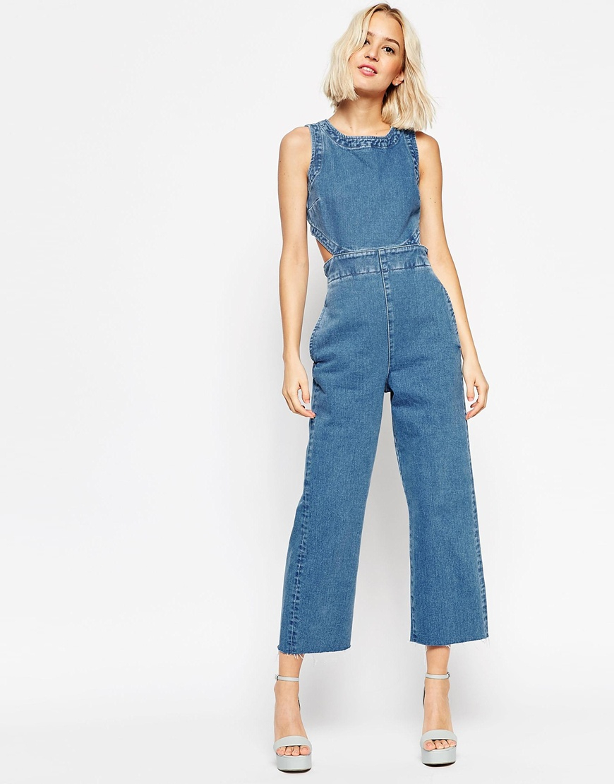 Buy wide leg denim jumpsuits Online, Best Cheap wide leg denim jumpsuits Sale wide leg blue jean jumpsuits for women