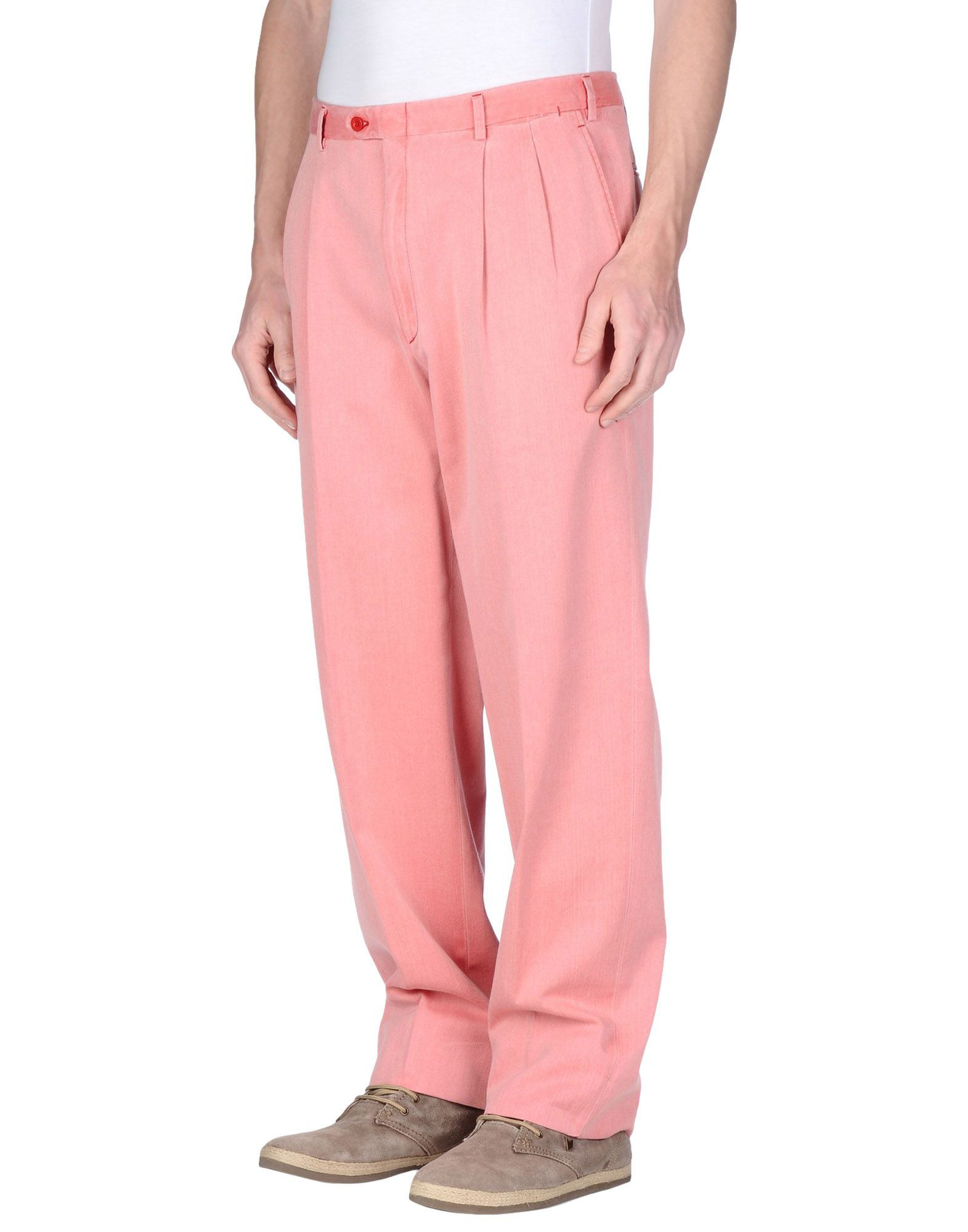 salmon pink trousers