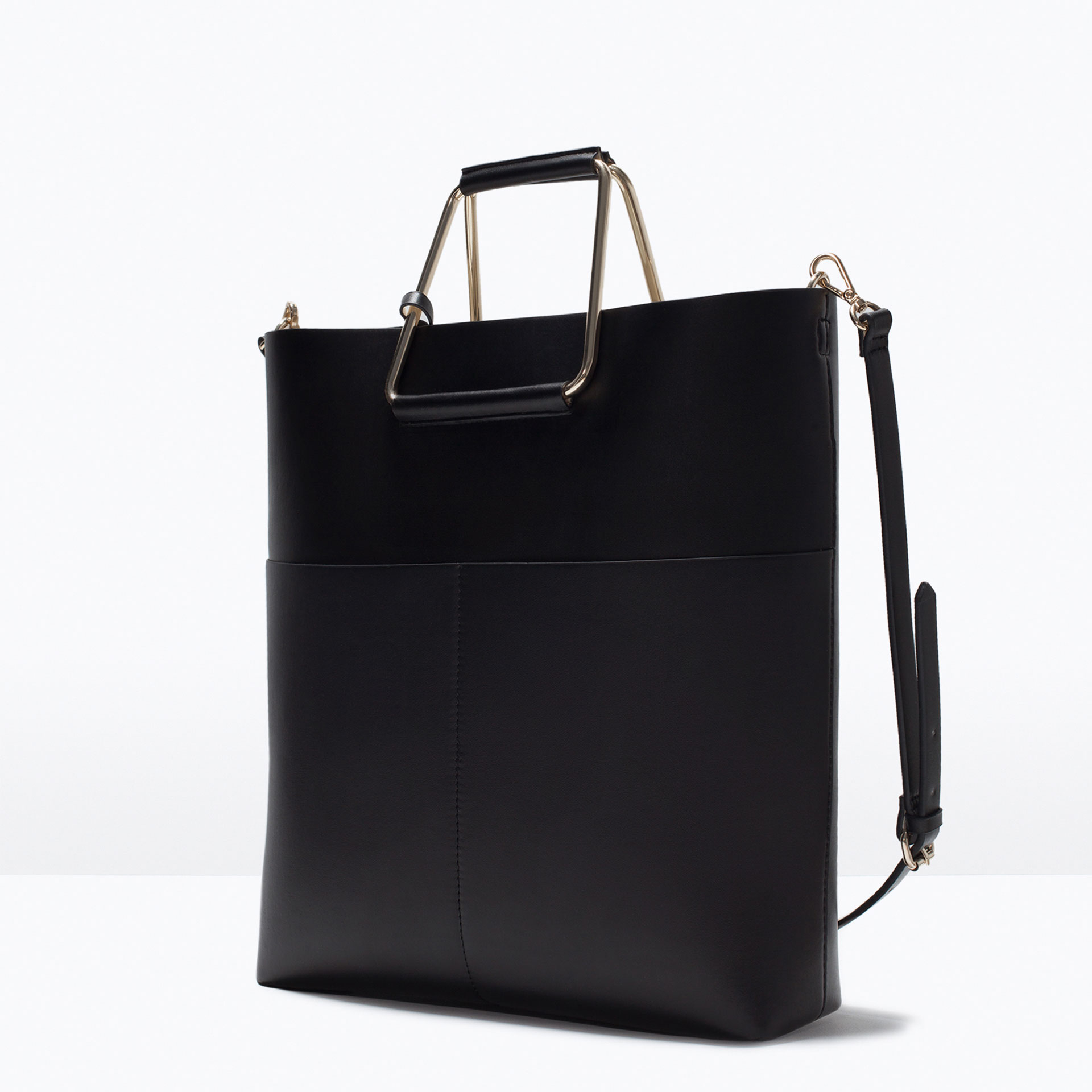 Zara Shopper Bag With Metal Handle in Black | Lyst