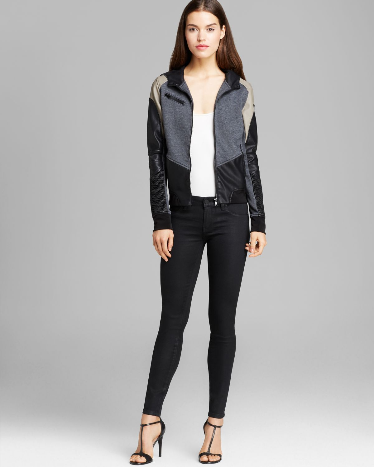 Lyst Blank Jacket Color Block Faux Leather In Black Gallery