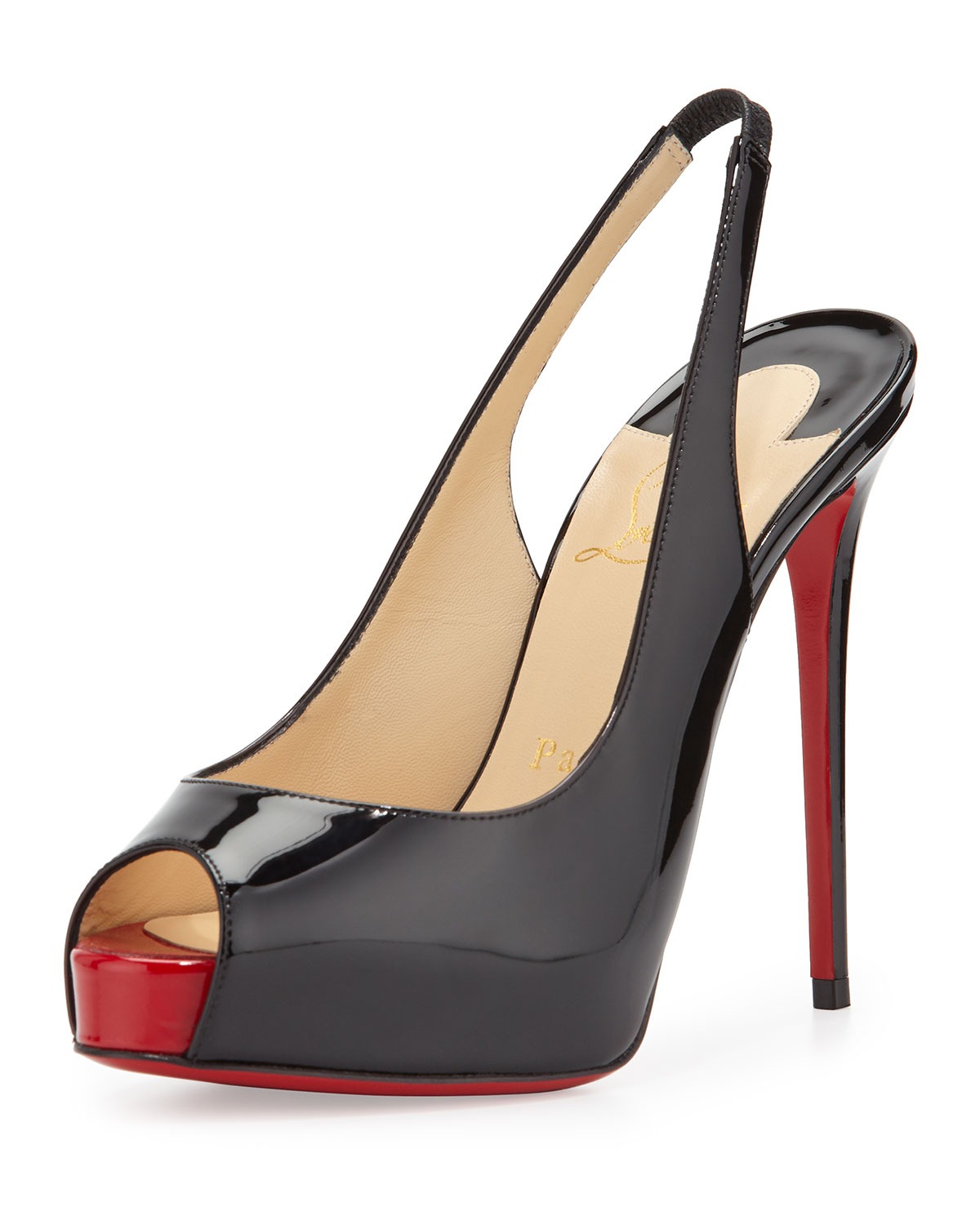 Lyst - Christian Louboutin Private Number Patent Peep-toe Red Sole ...