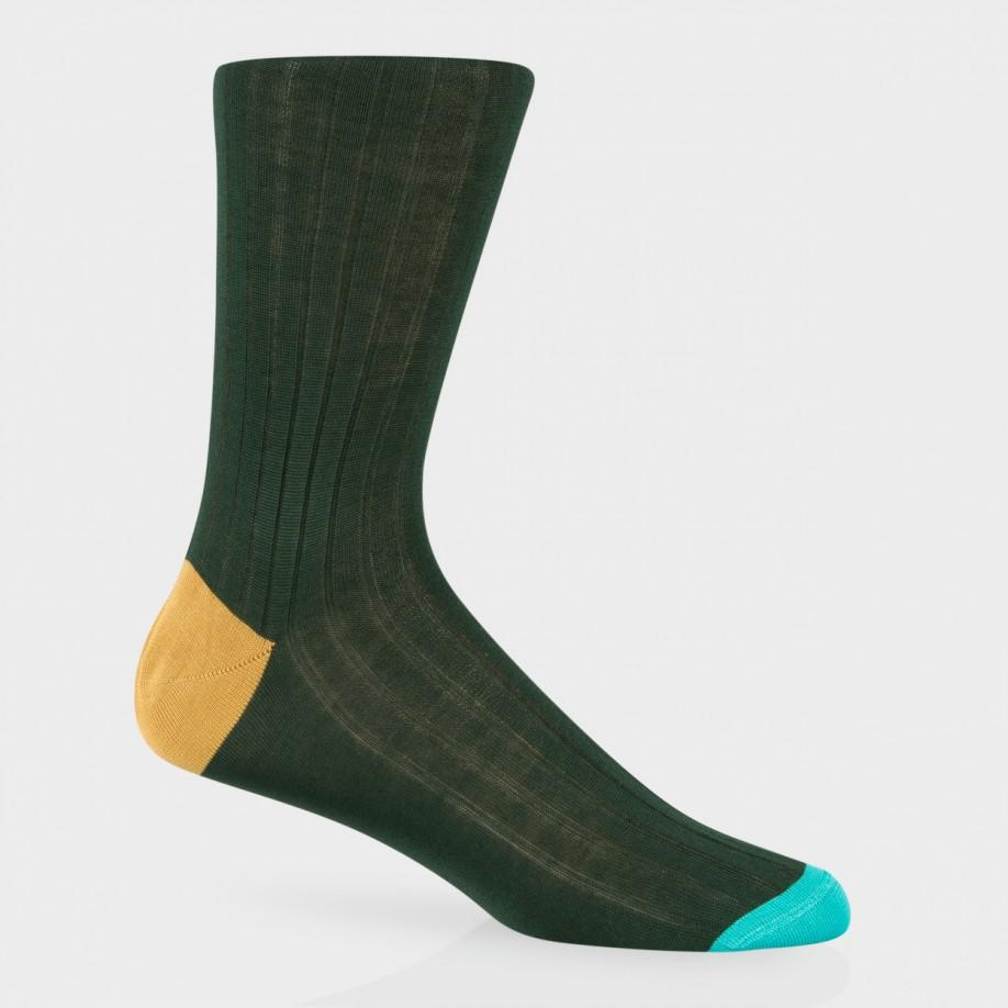 Paul smith Men's Dark Green Socks With Contrasting Heel And Toe in