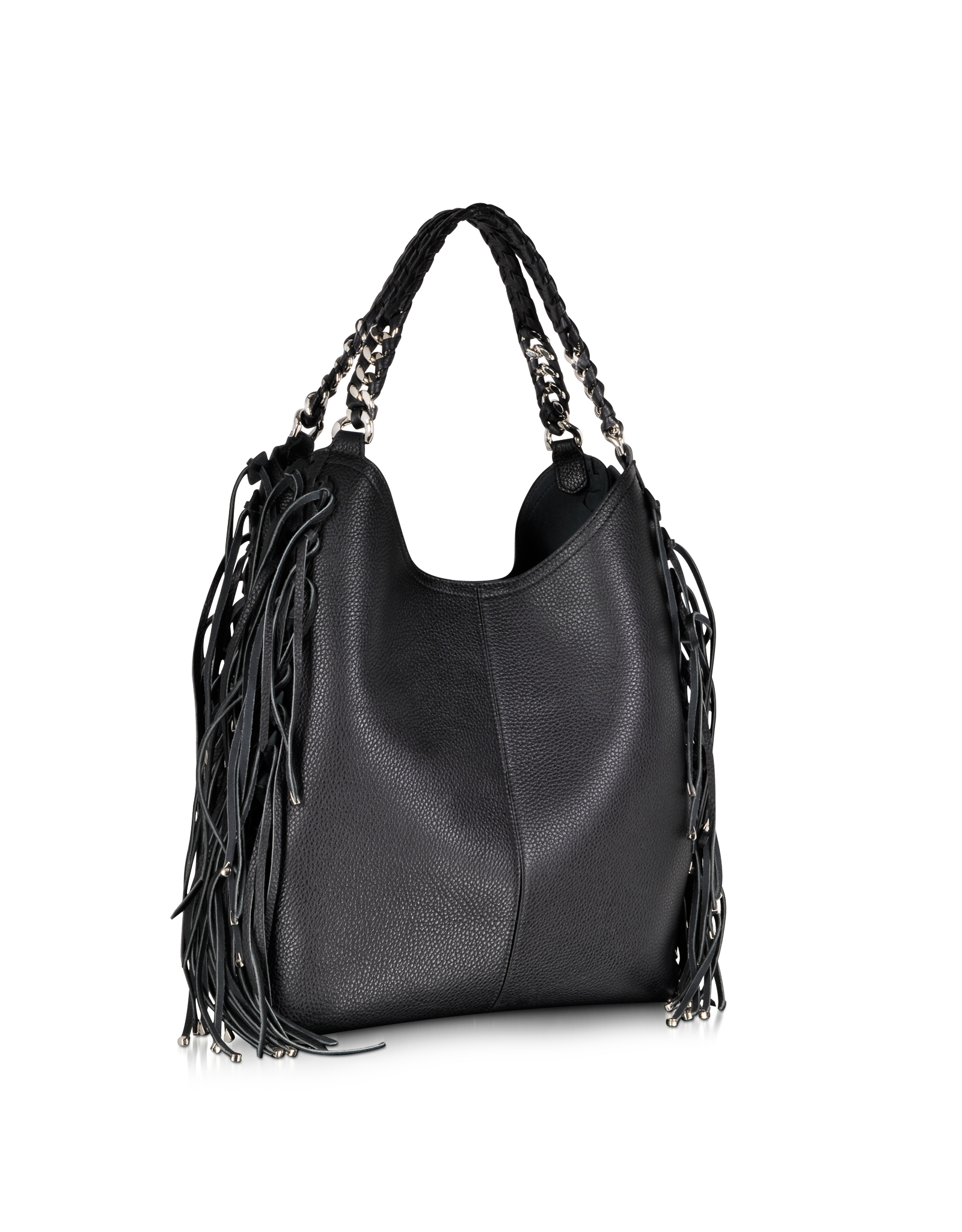 Roberto Cavalli Regina Fringe Black Leather Hobo Bag in Black - Lyst