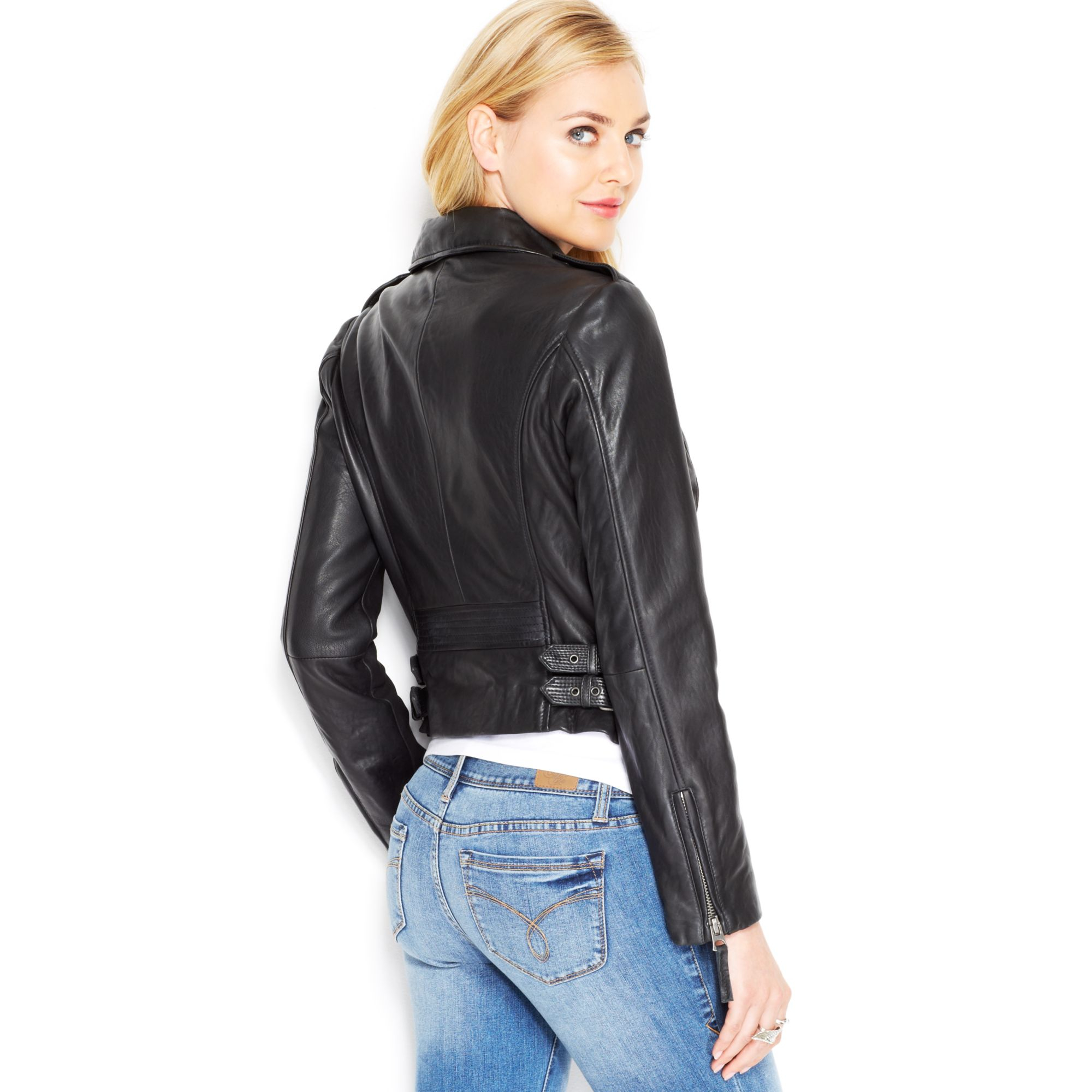 Lucky brand Lucky Brand Leather Moto Jacket in Black | Lyst
