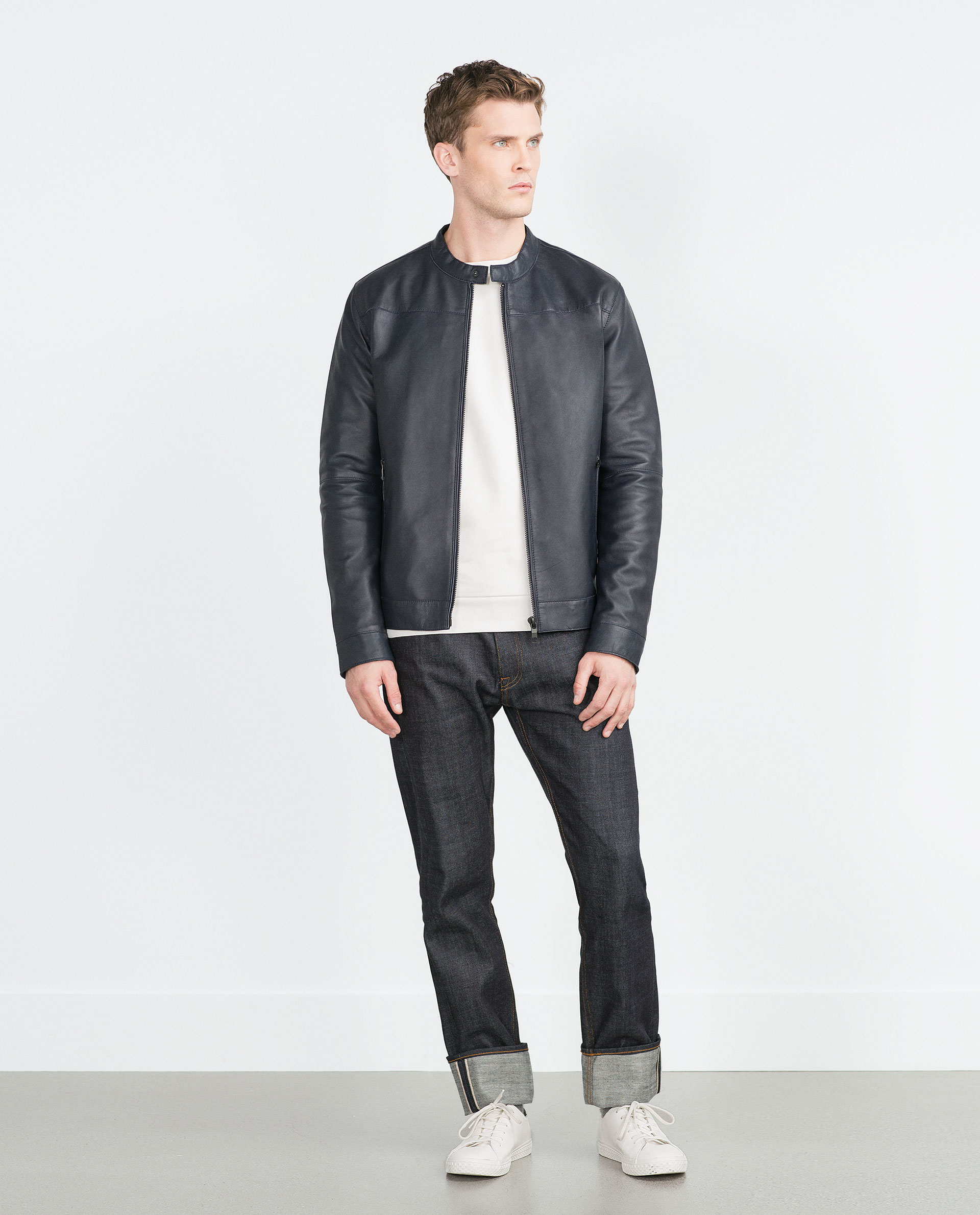 Zara Nappa Leather Jacket In Blue For Men Lyst Gallery