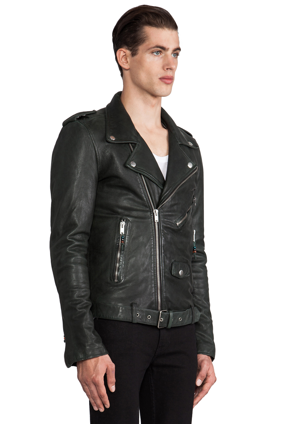 Lyst - Blk Dnm Slim Fit Leather Jacket in Green in Green for Men