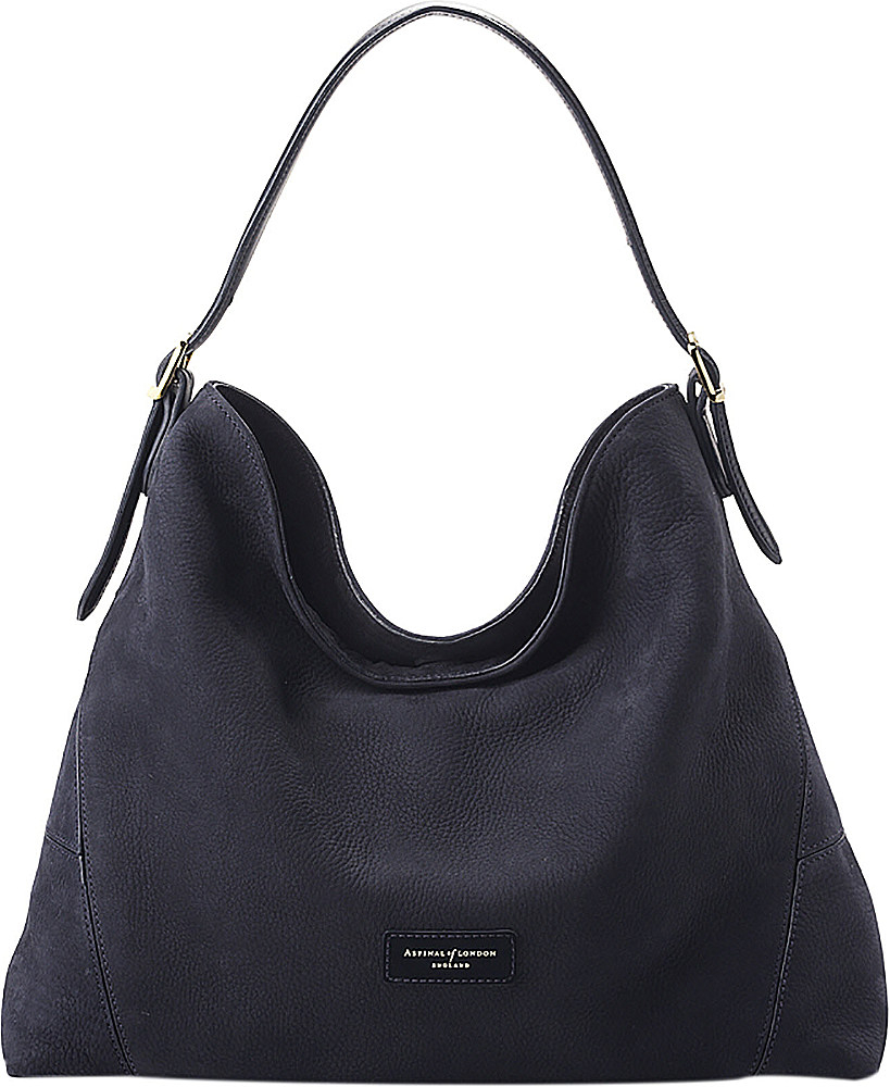 Aspinal Nubuck Leather Hobo Bag Navy in Blue (navy) | Lyst