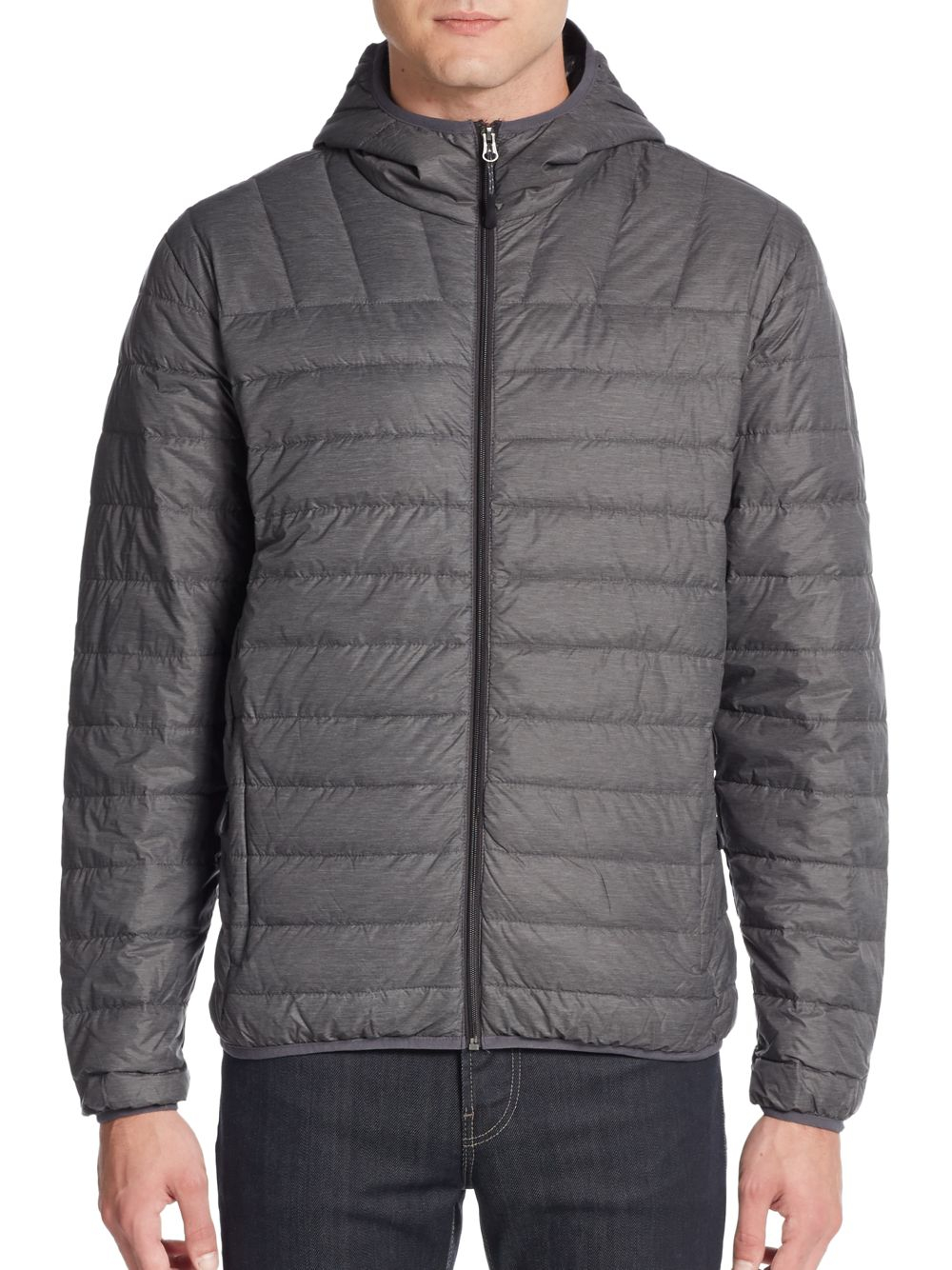 Saks fifth avenue Hooded Nylon Puffer Jacket in Gray for Men | Lyst
