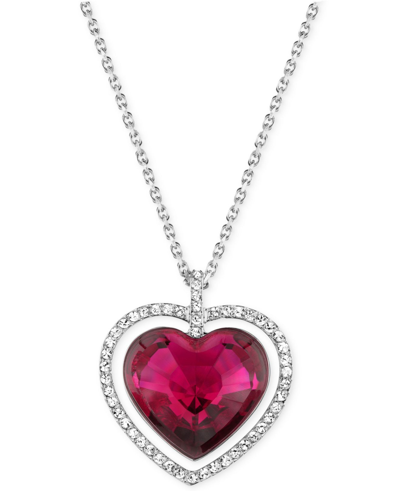 Swarovski Rhodium plated Red Crystal Heart Pendant Necklace In Purple 