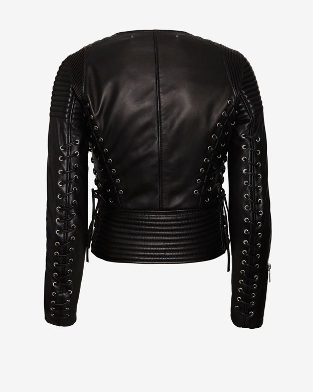 Lyst Barbara Bui Laceup Moto Leather Jacket Black In Gallery
