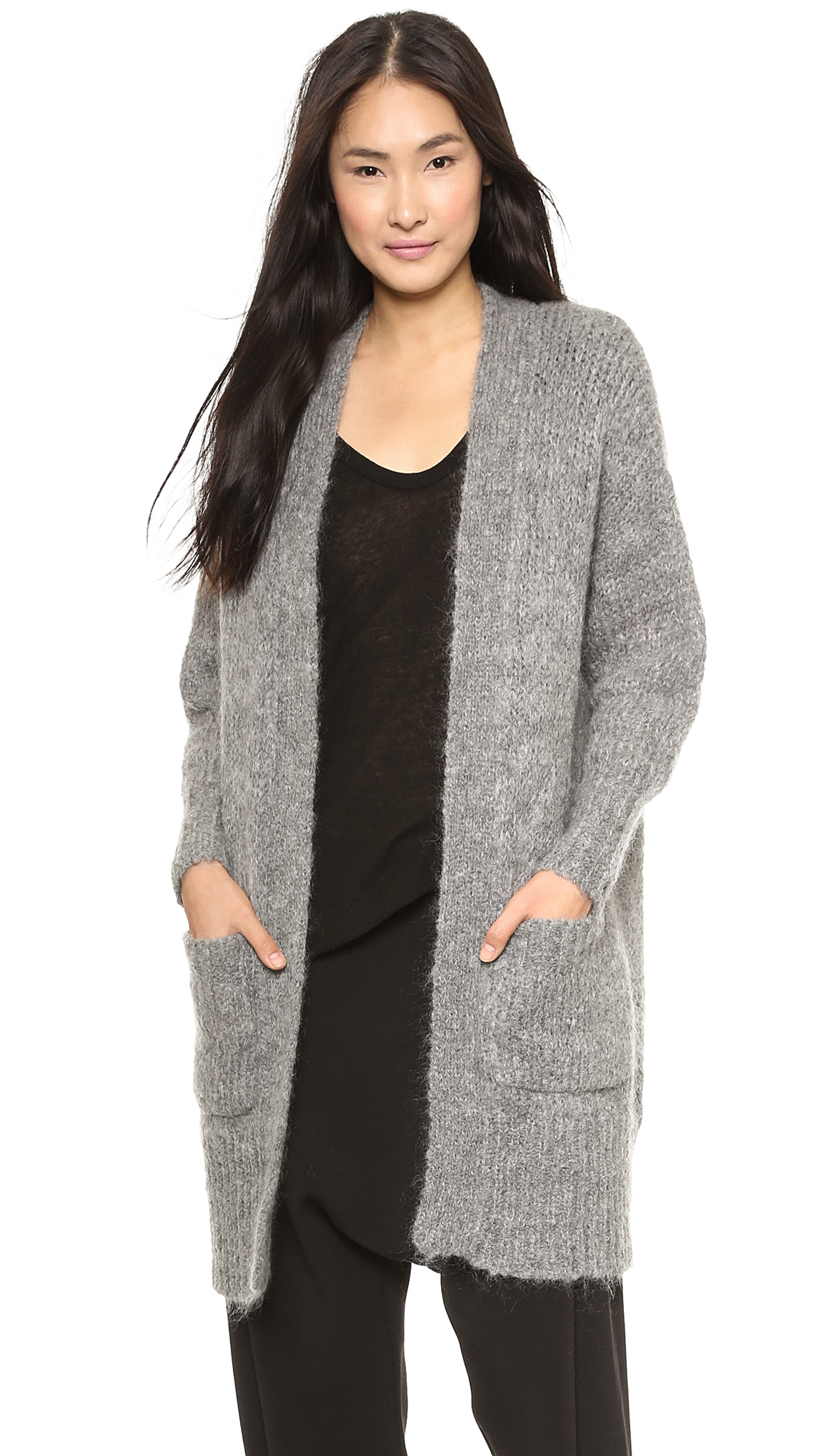 Dkny Long Sleeve Open Front Cardigan Heather Grey in Gray | Lyst