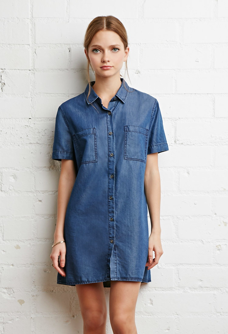 Forever 21 Chambray Shirt  Dress  in Blue  Lyst