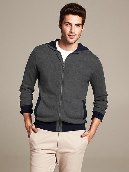 Banana Republic Textured Fullzip Hooded Sweater in Gray for Men (Dark ...