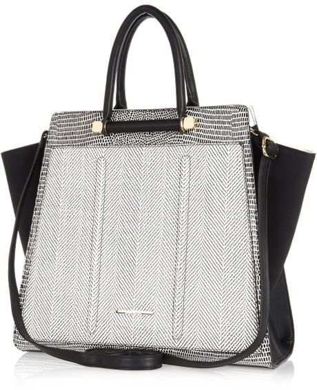 River Island Black Herringbone Winged Tote Bag in Gray (black) | Lyst