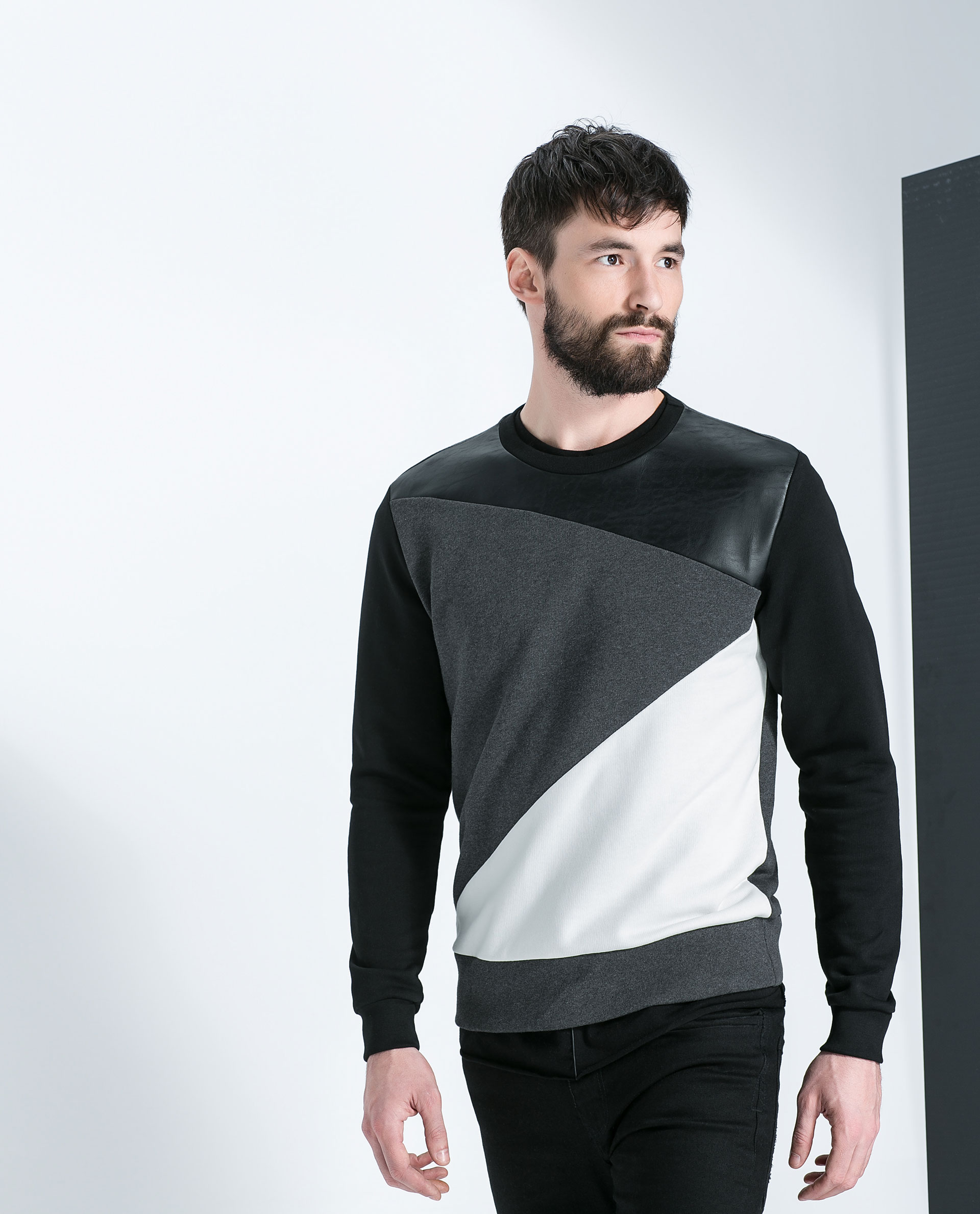 Zara Faux Leather Sweatshirt with Seams in Black for Men | Lyst