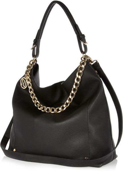 River Island Black Chain Trim Slouch Bag in Black | Lyst