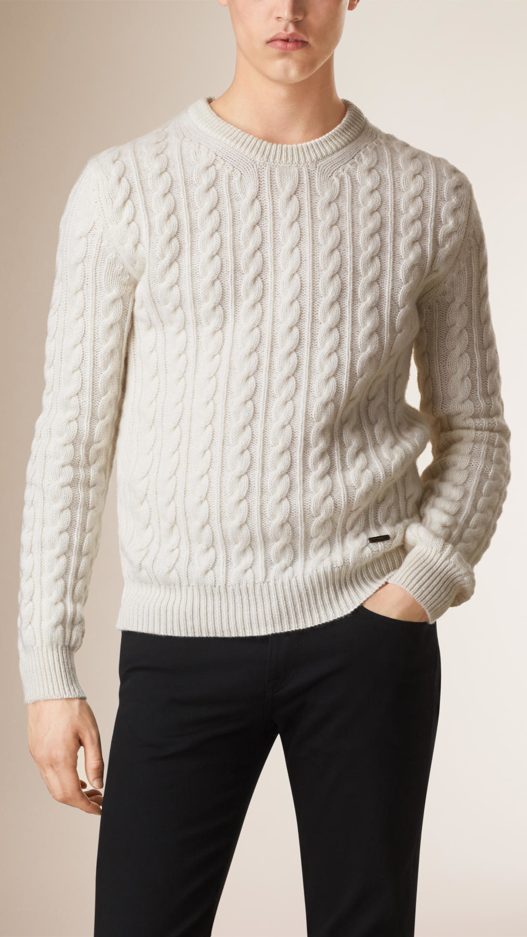 Lyst  Burberry Cable Knit Wool Cashmere Sweater Natural 