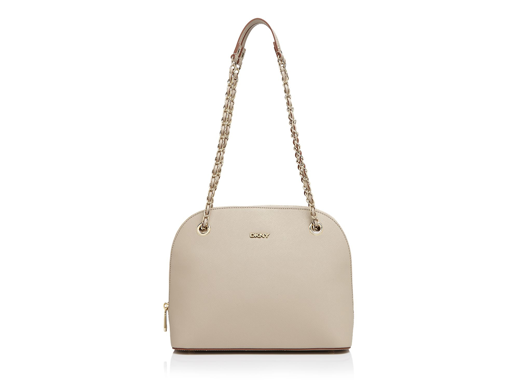 Lyst Dkny Shoulder Bag Saffiano Medium Round In Gray Gallery