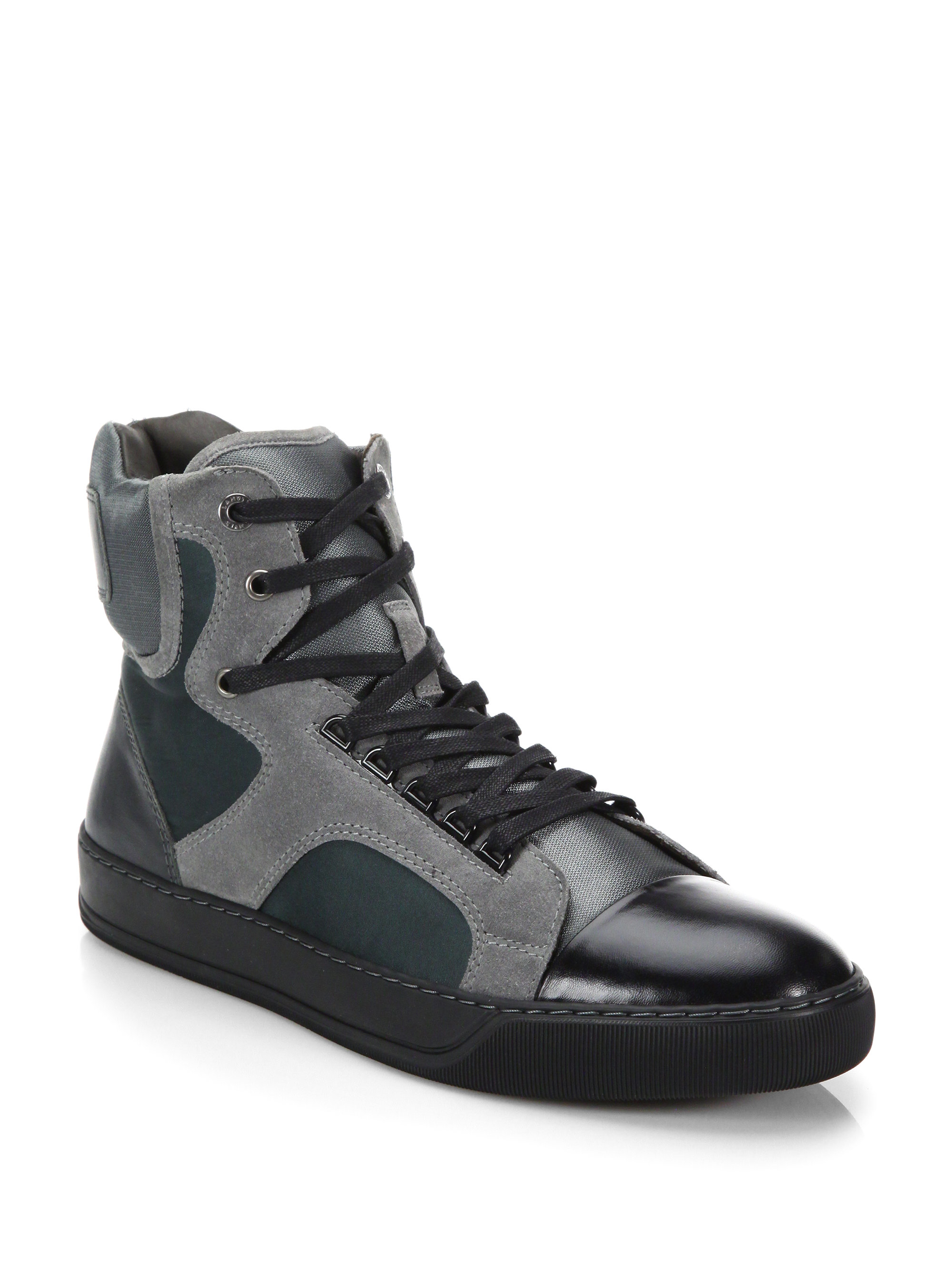 Lanvin Satin Classic Leather & Rubber High-top Sneakers in Gray for Men ...