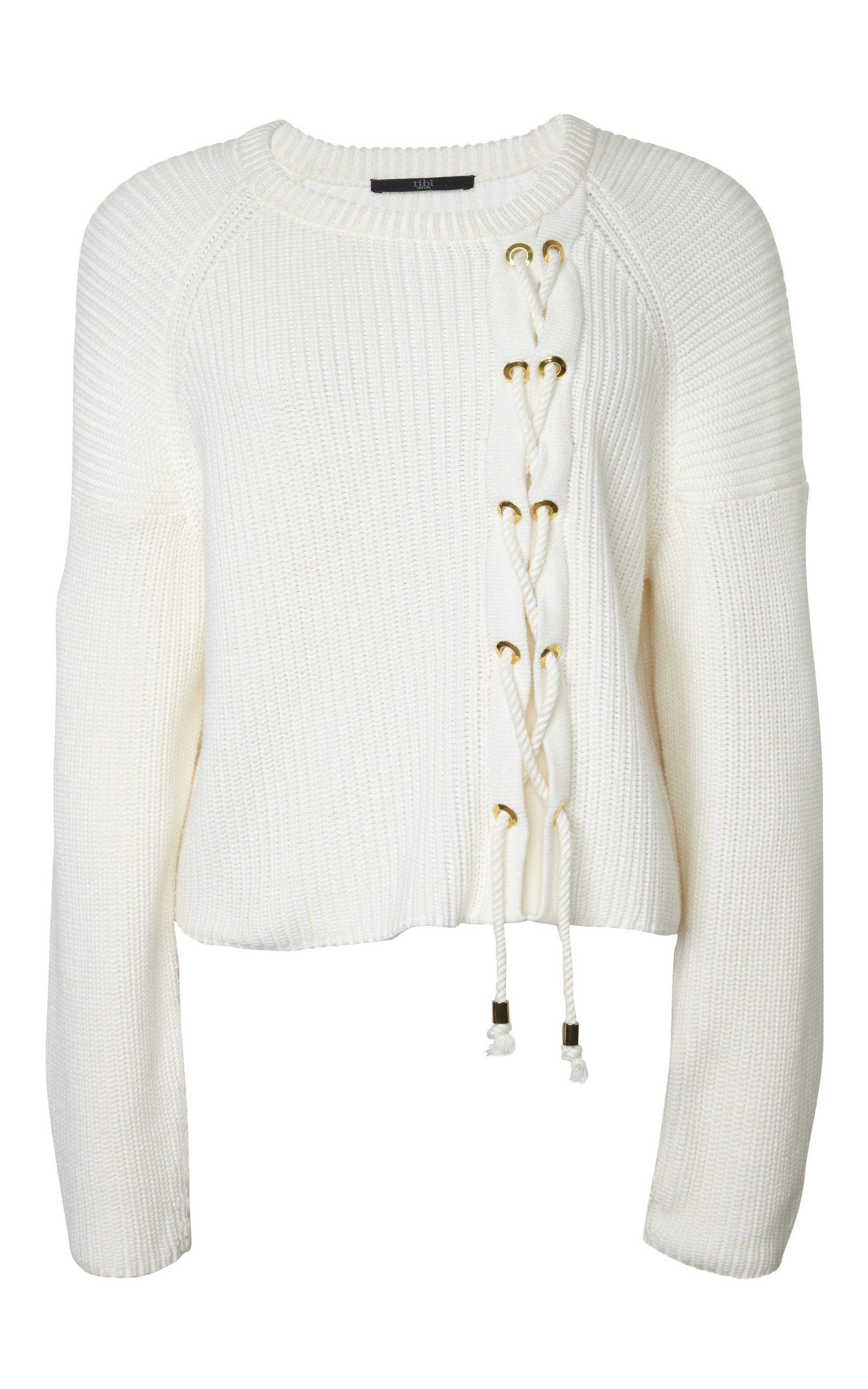 Tibi Plaited Half-Cardi Sweater Cropped Pullover in White | Lyst