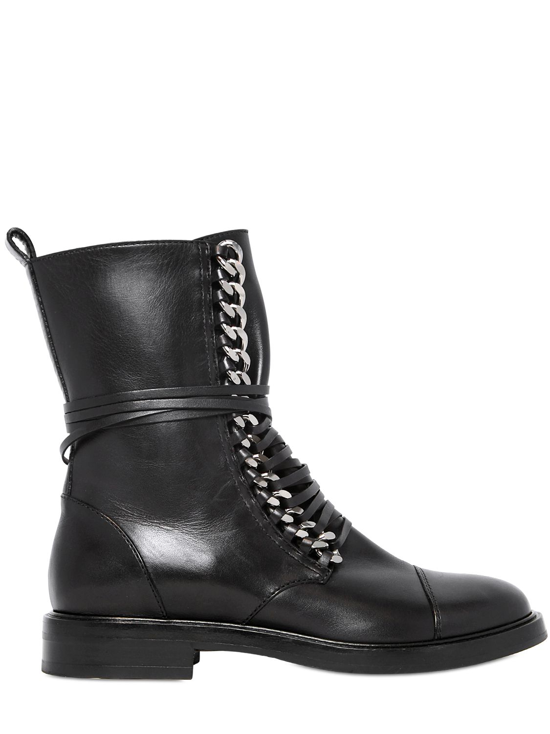 Casadei 30mm Chain Detail Leather Combat Boots in Black | Lyst