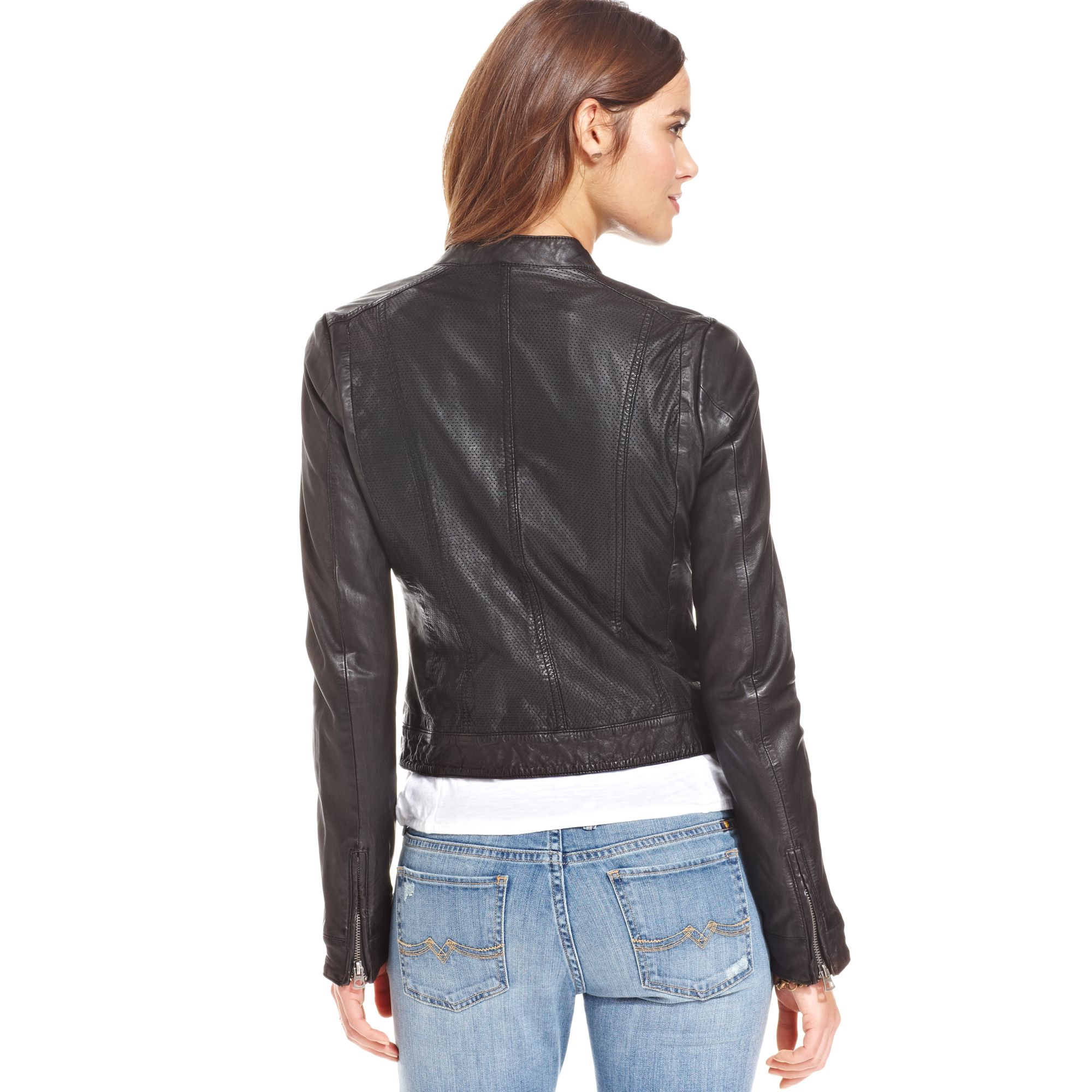 Lyst Lucky Brand Carson Perforated Leather Jacket In Black Gallery