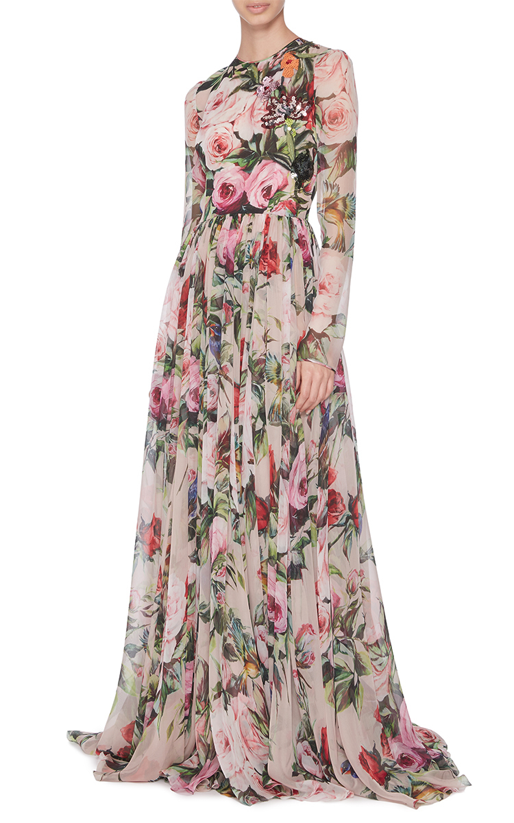 Lyst - Dolce & Gabbana Silk Chiffon Embellished Floral Gown