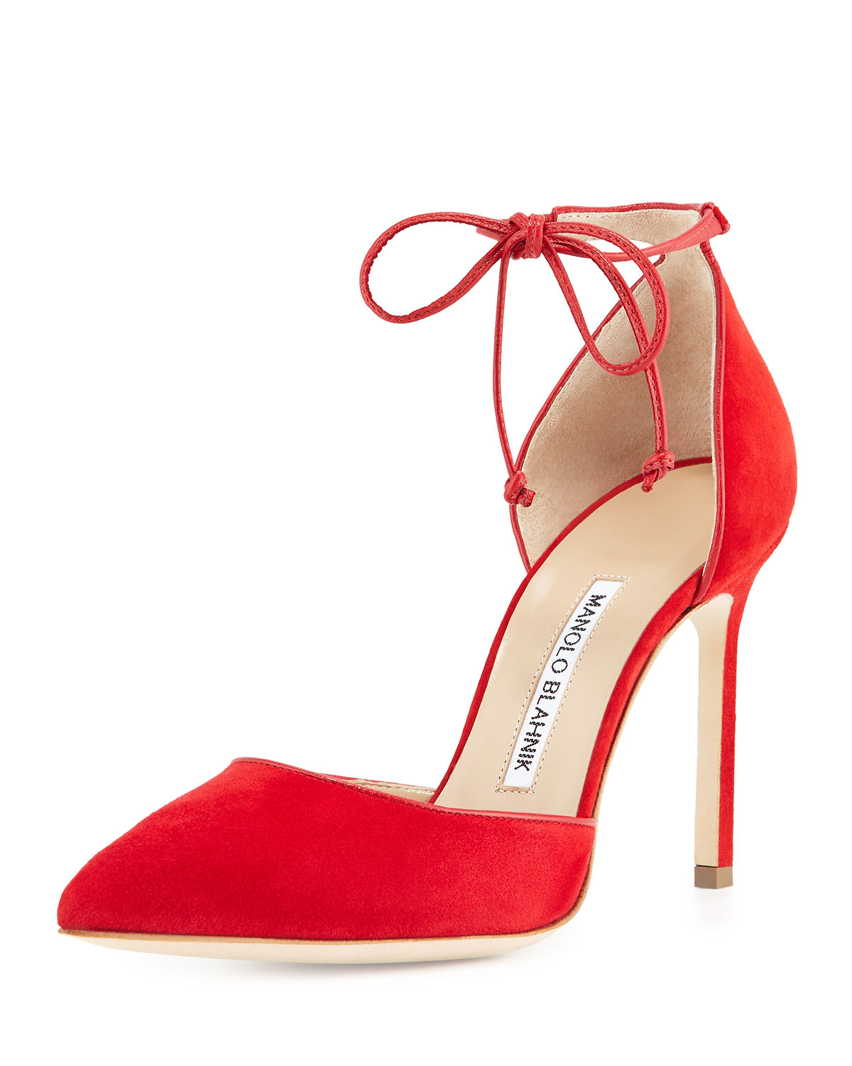 Lyst - Manolo Blahnik Leyan Suede Ankle-Tie Pumps in Red