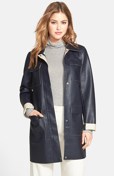 Lyst - Kenneth Cole Faux Leather Car Coat in Blue