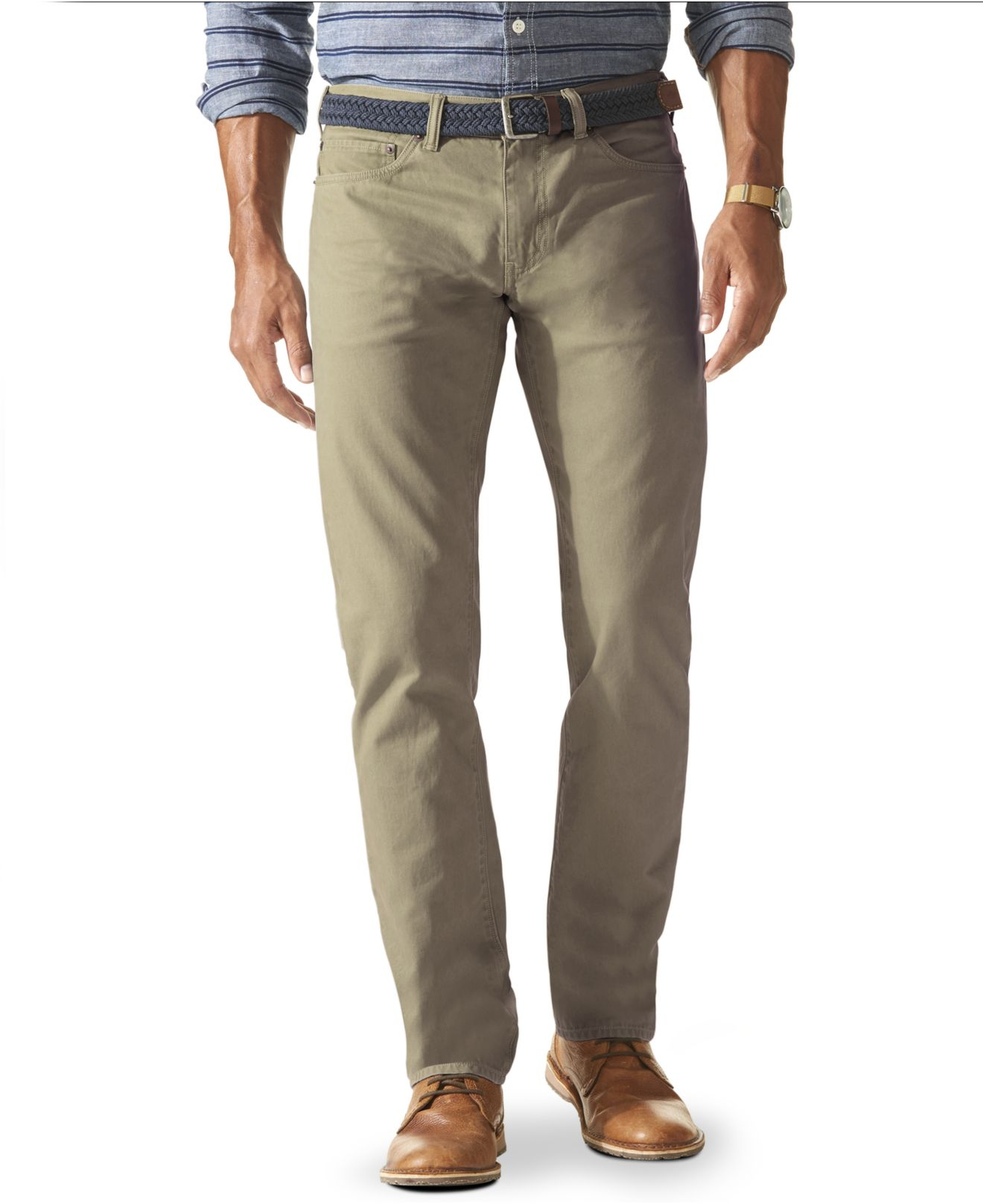 Dockers D1 Slim Fit 5-Pocket Flat Front Khaki Pants in Beige for Men