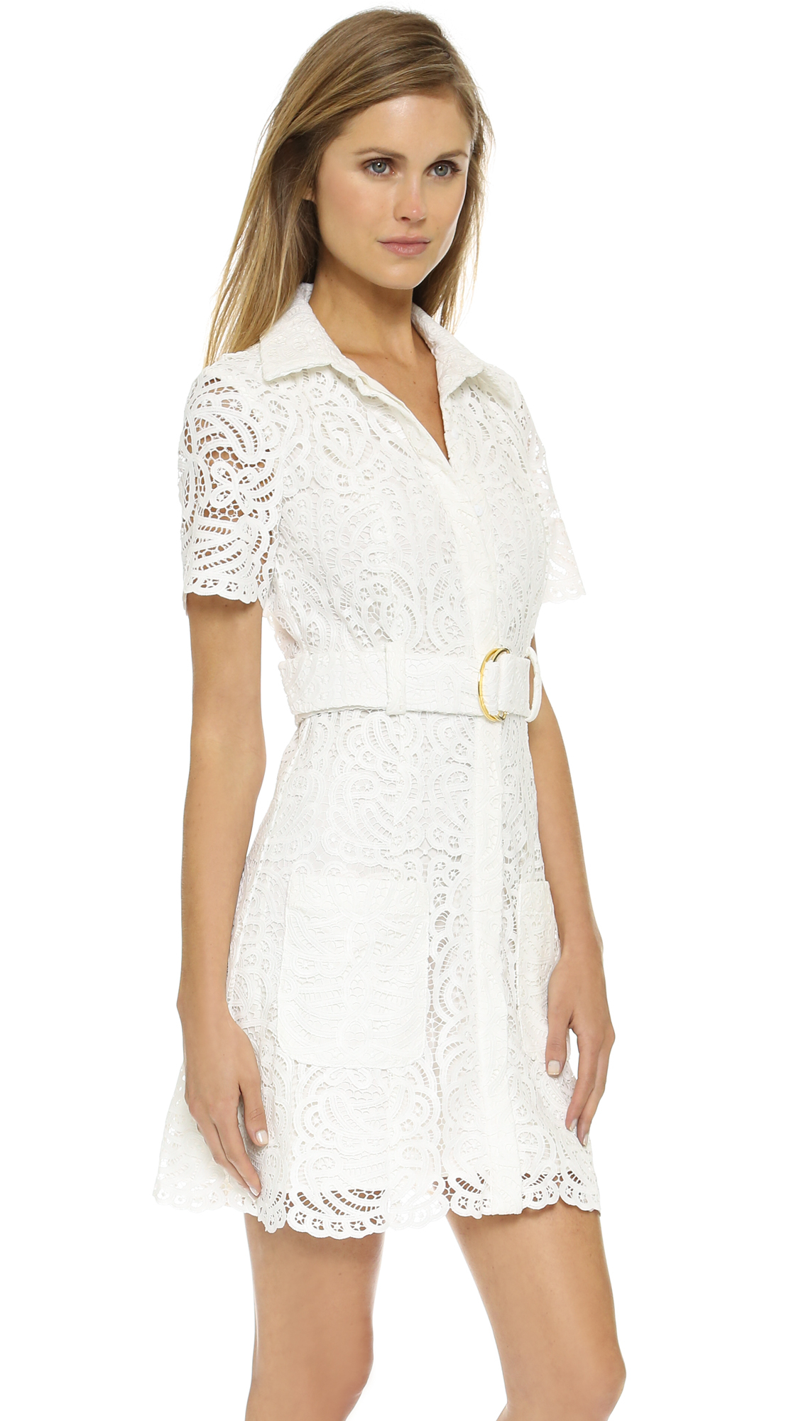 belted shirt dress white