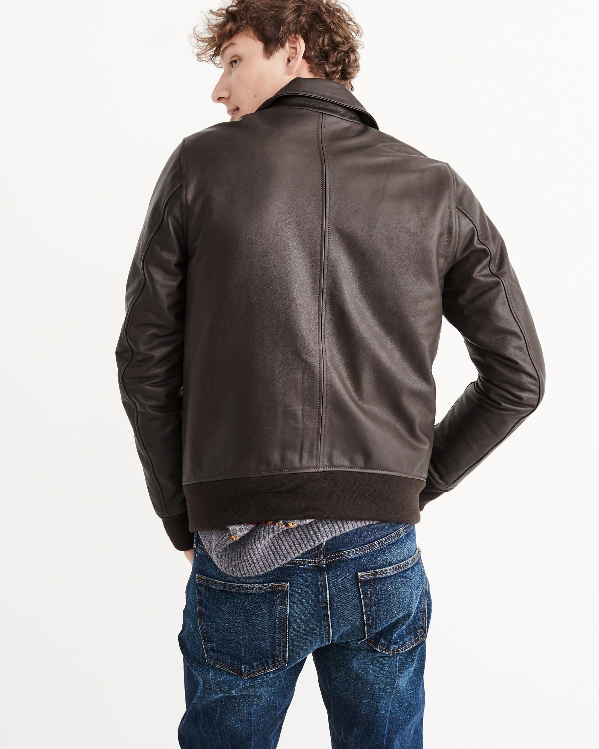 Abercrombie & fitch Leather Flight Jacket in Brown for Men | Lyst