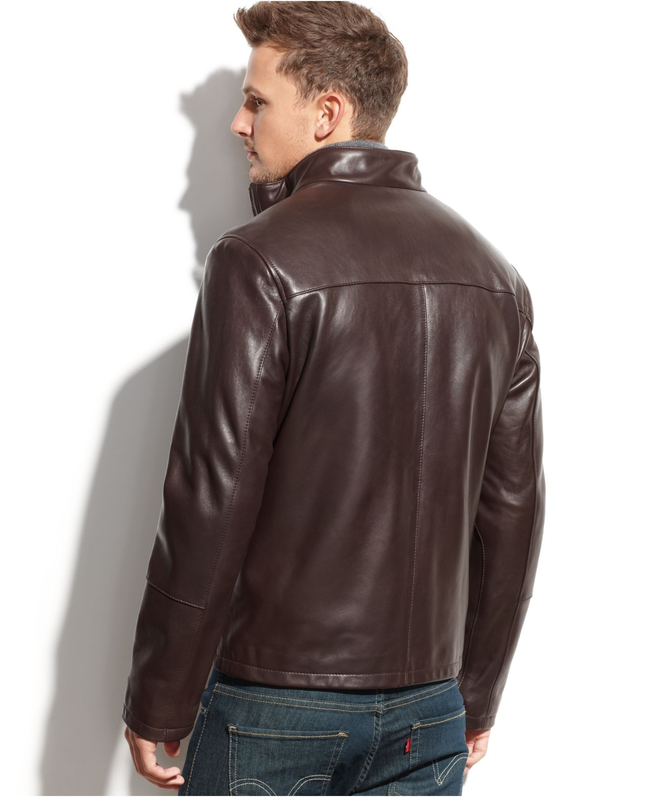 Cole haan Smooth Leather Jacket in Brown for Men | Lyst
