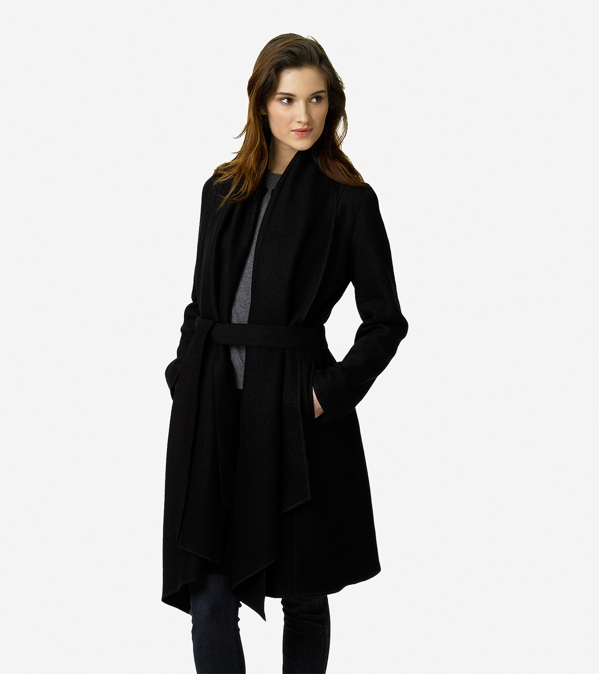 Lyst - Cole Haan Belted Scarf Coat in Black