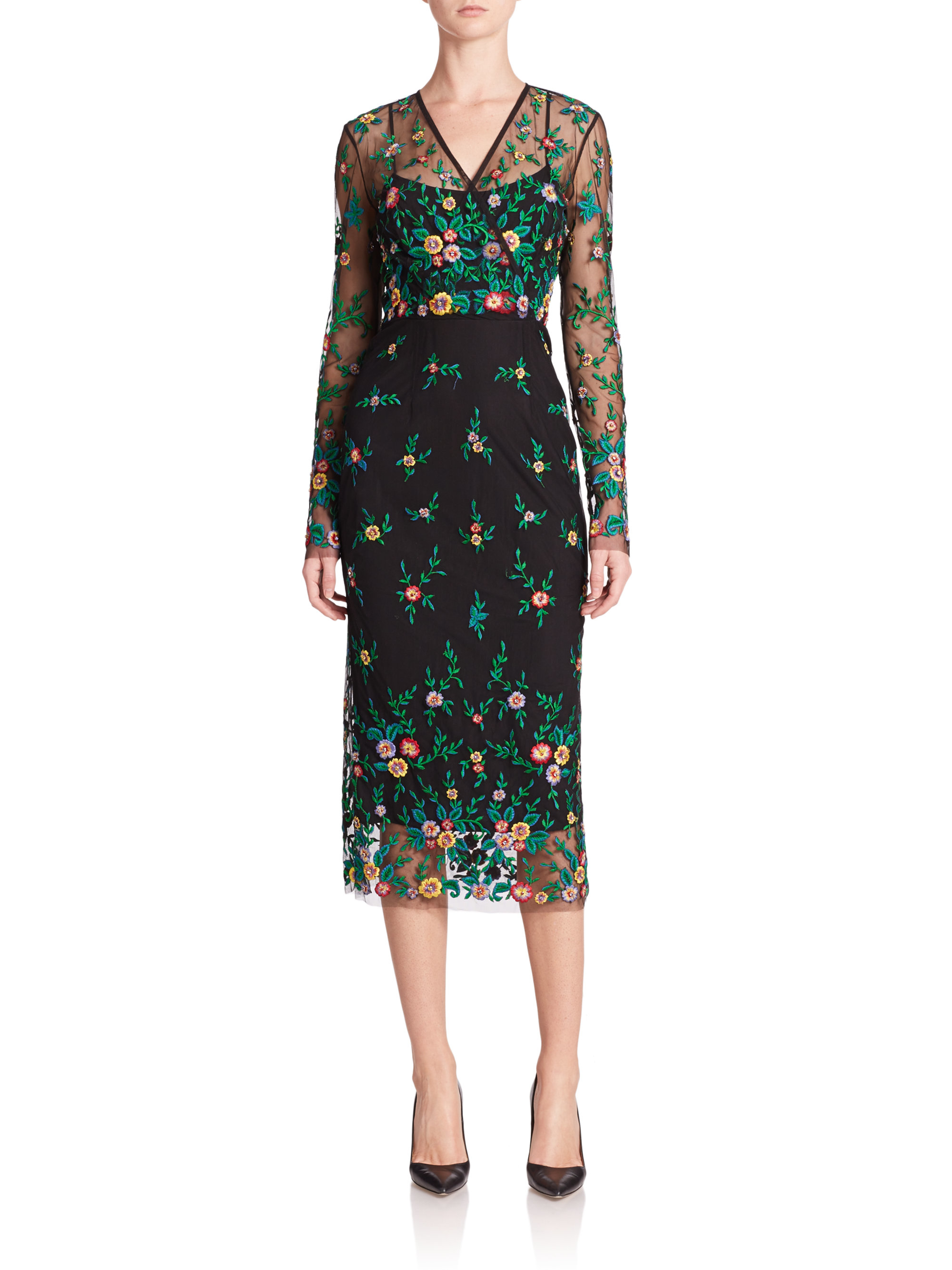 Lyst Suno Black Tulle Embroidered Dress Gallery